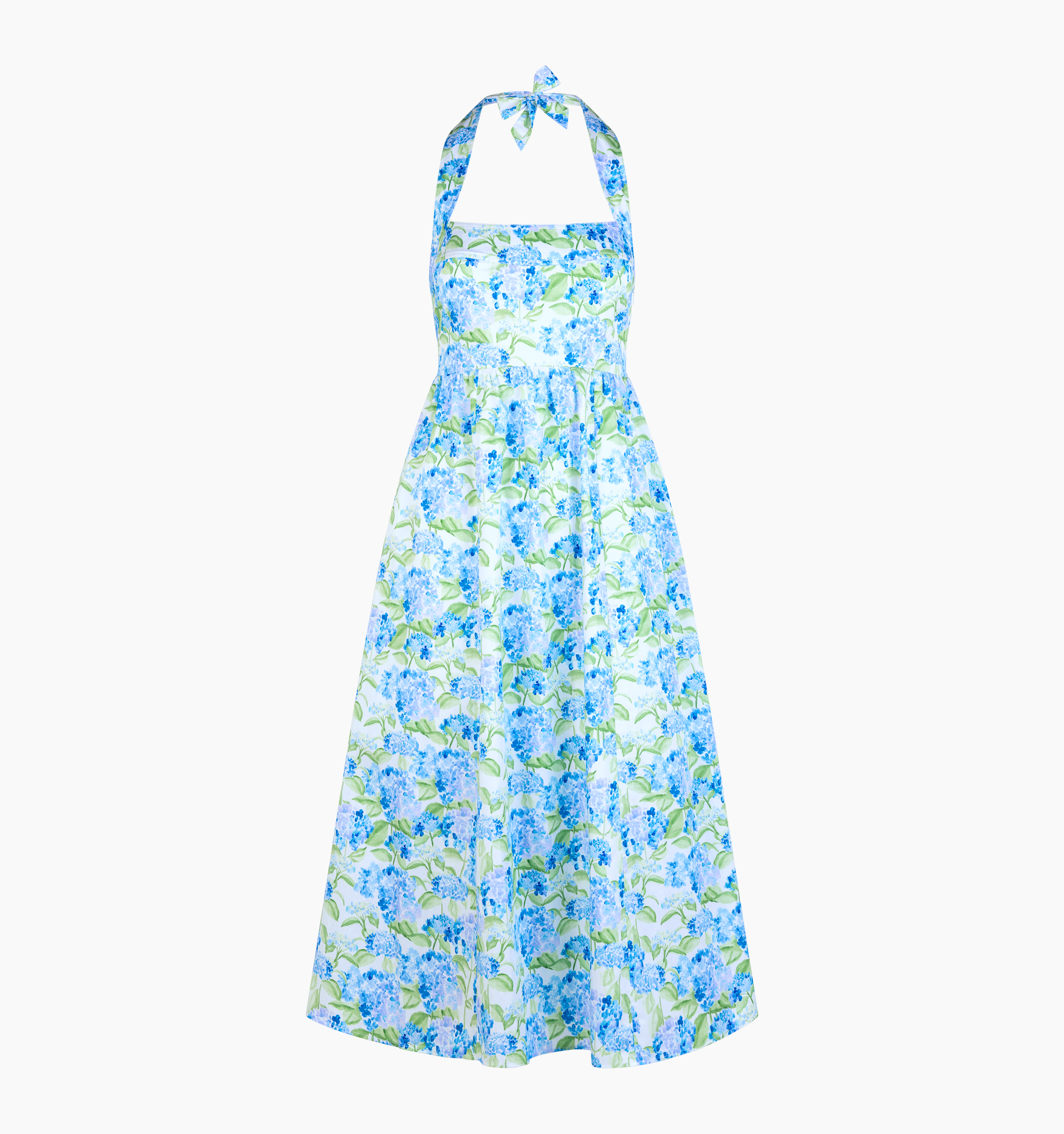 The Hill House x La Coqueta Fleur Midi Dress - Blue Watercolor Hydrangea