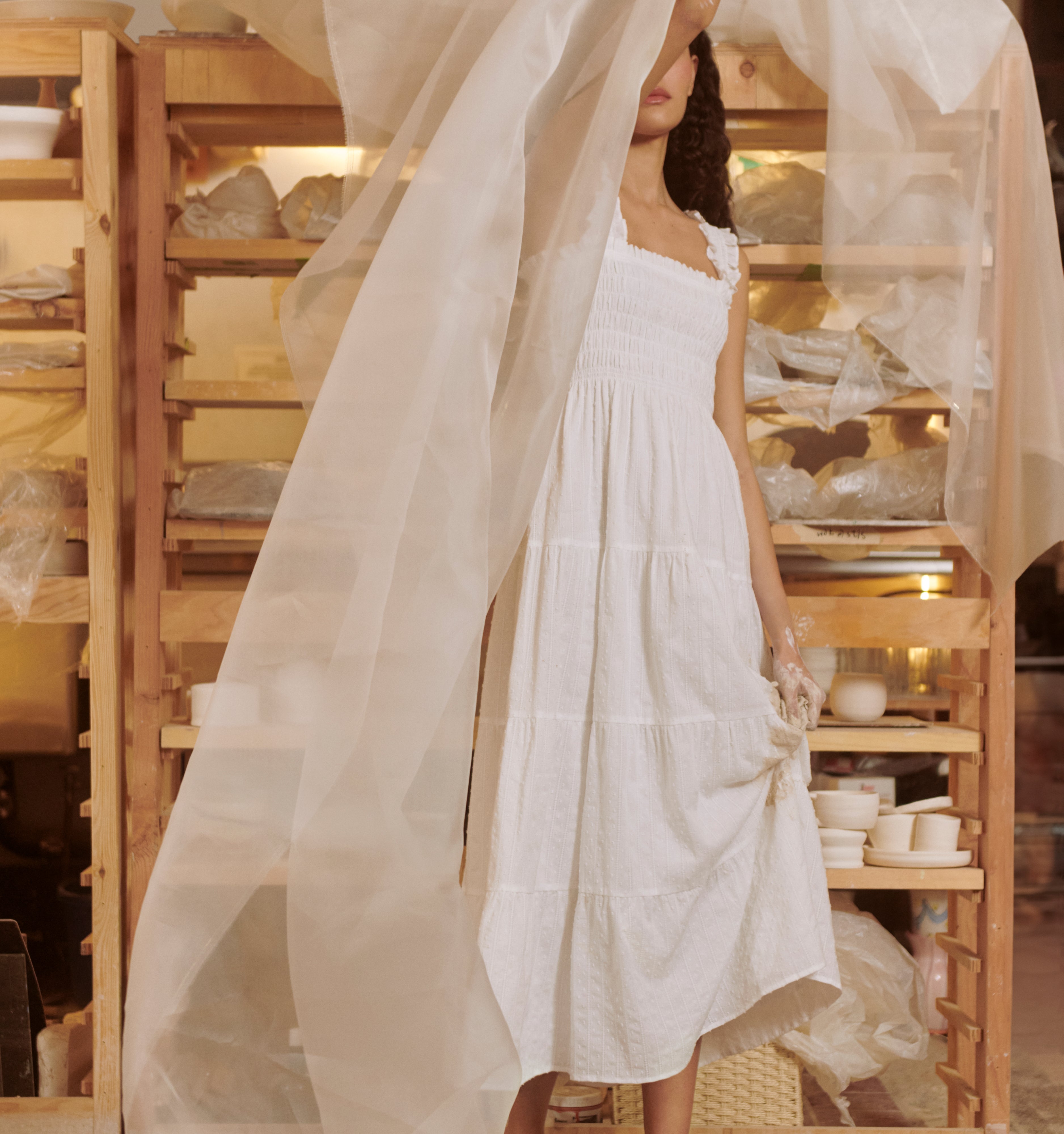 The Kimmy Nap Dress - White Linear Swiss Dot