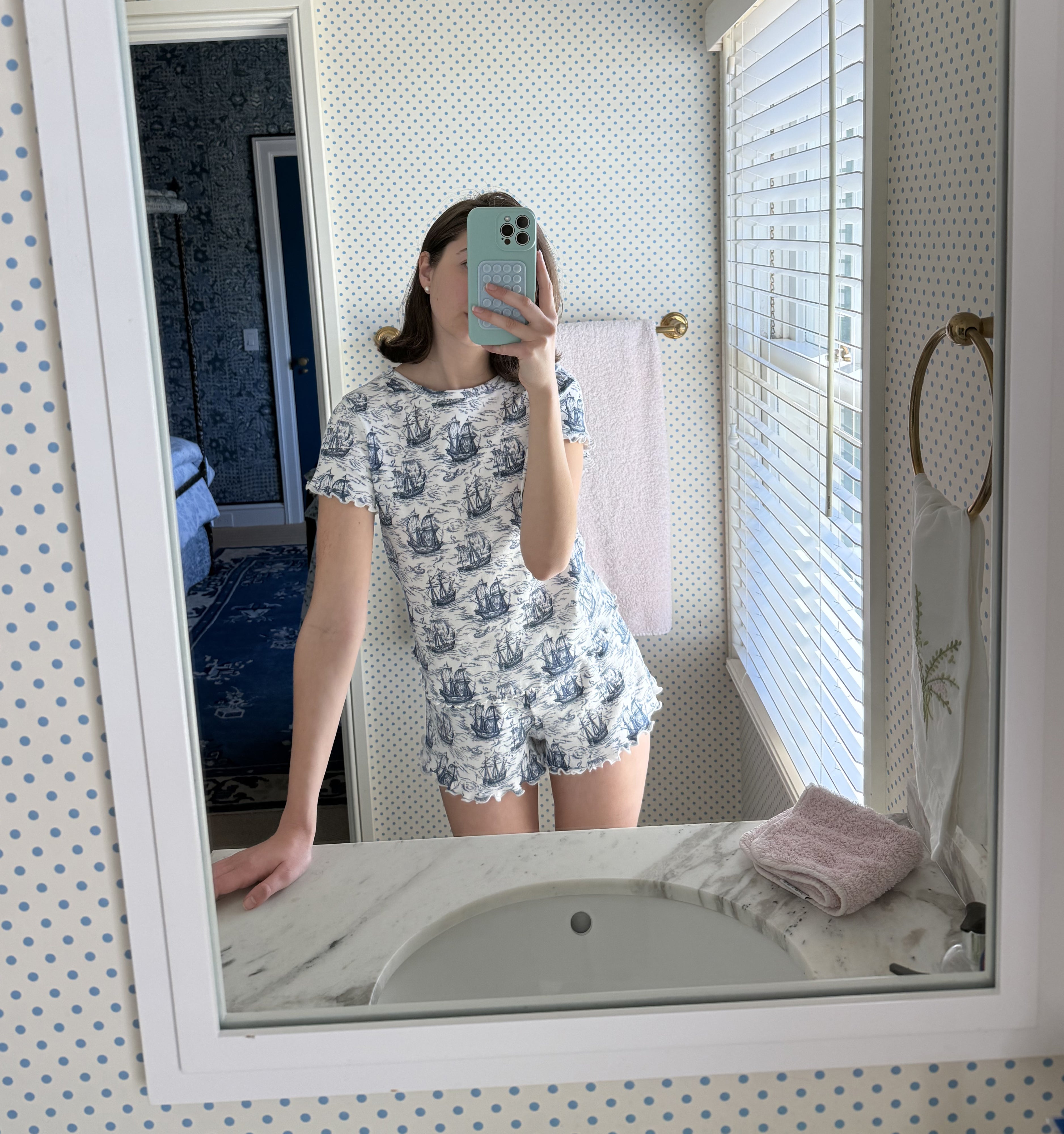 The Nina Pajama Set - Navy Mariner's Toile