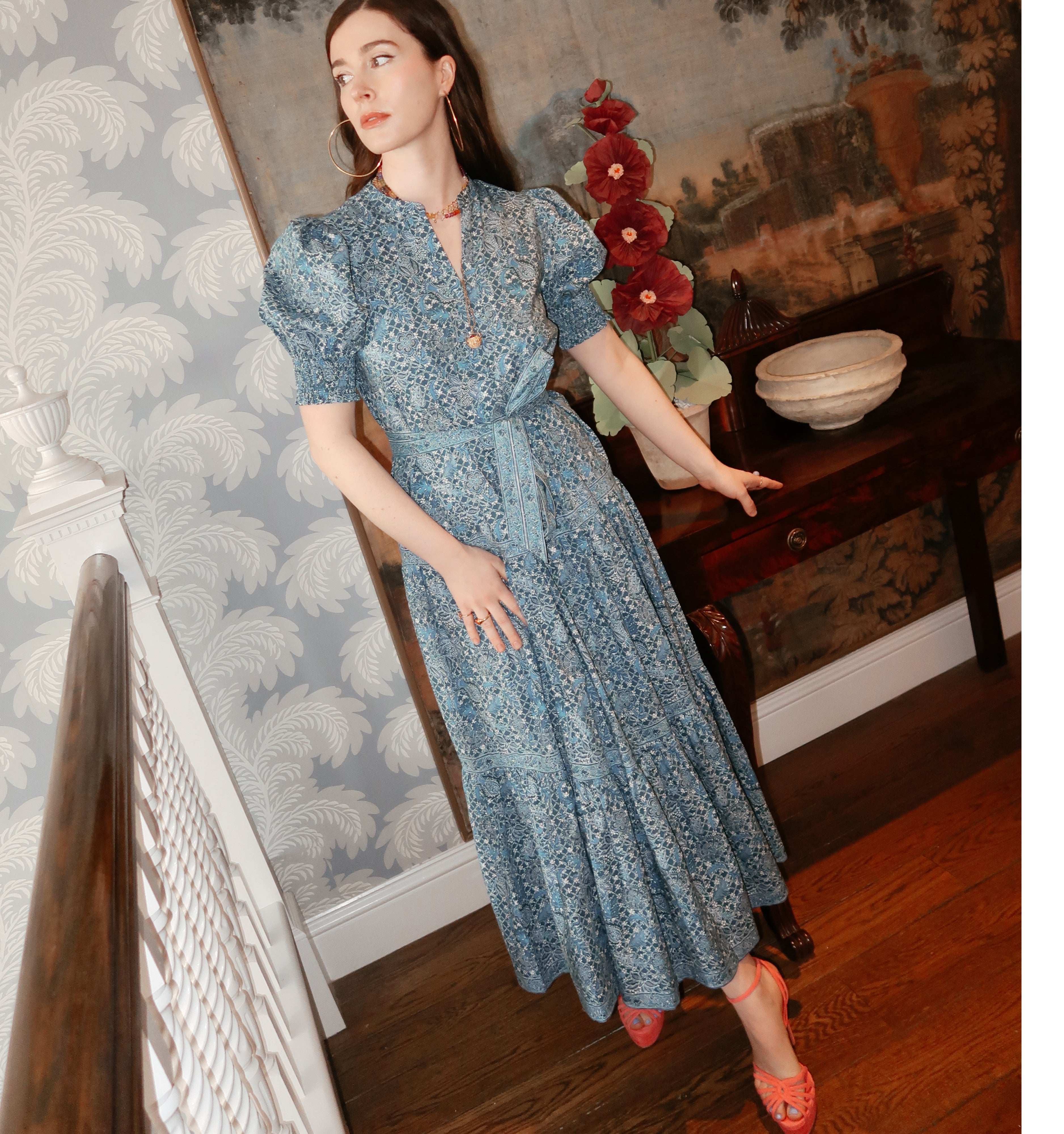 The Yara Dress - Navy Calico Trellis
