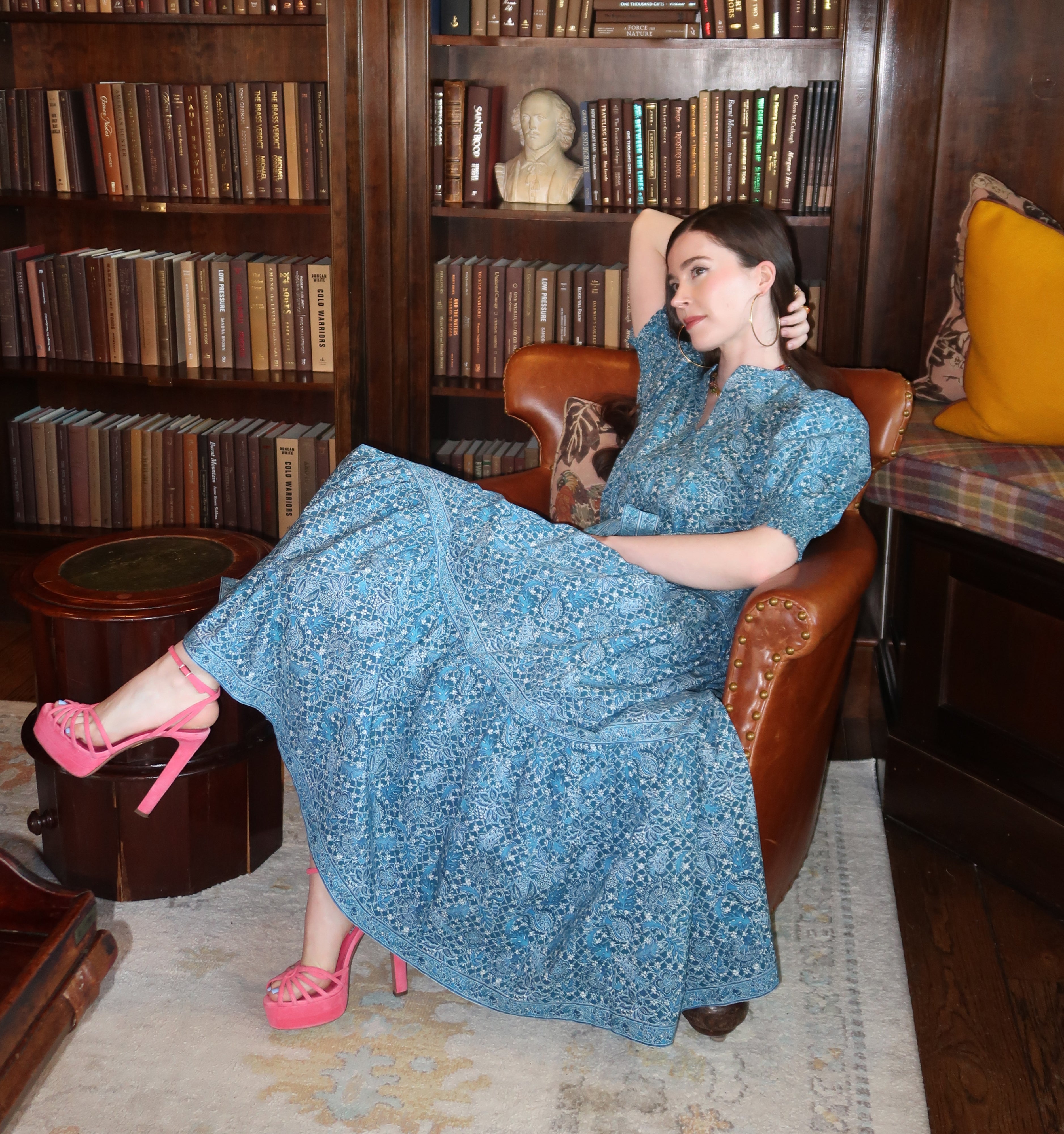 The Yara Dress - Navy Calico Trellis