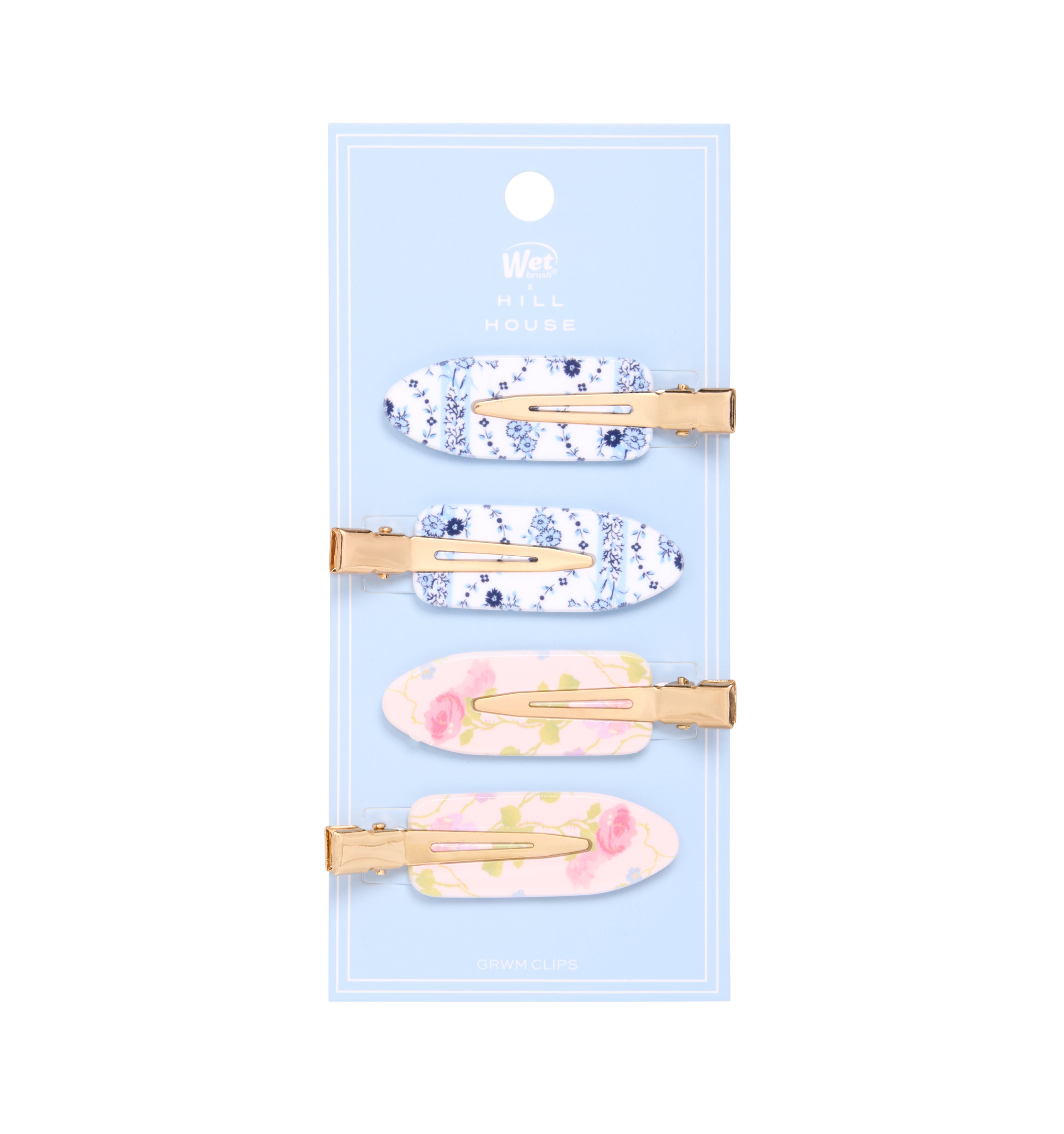 The Hill House x Wet Brush GRWM Clips - Blue Vine Stripe and Pink Floral