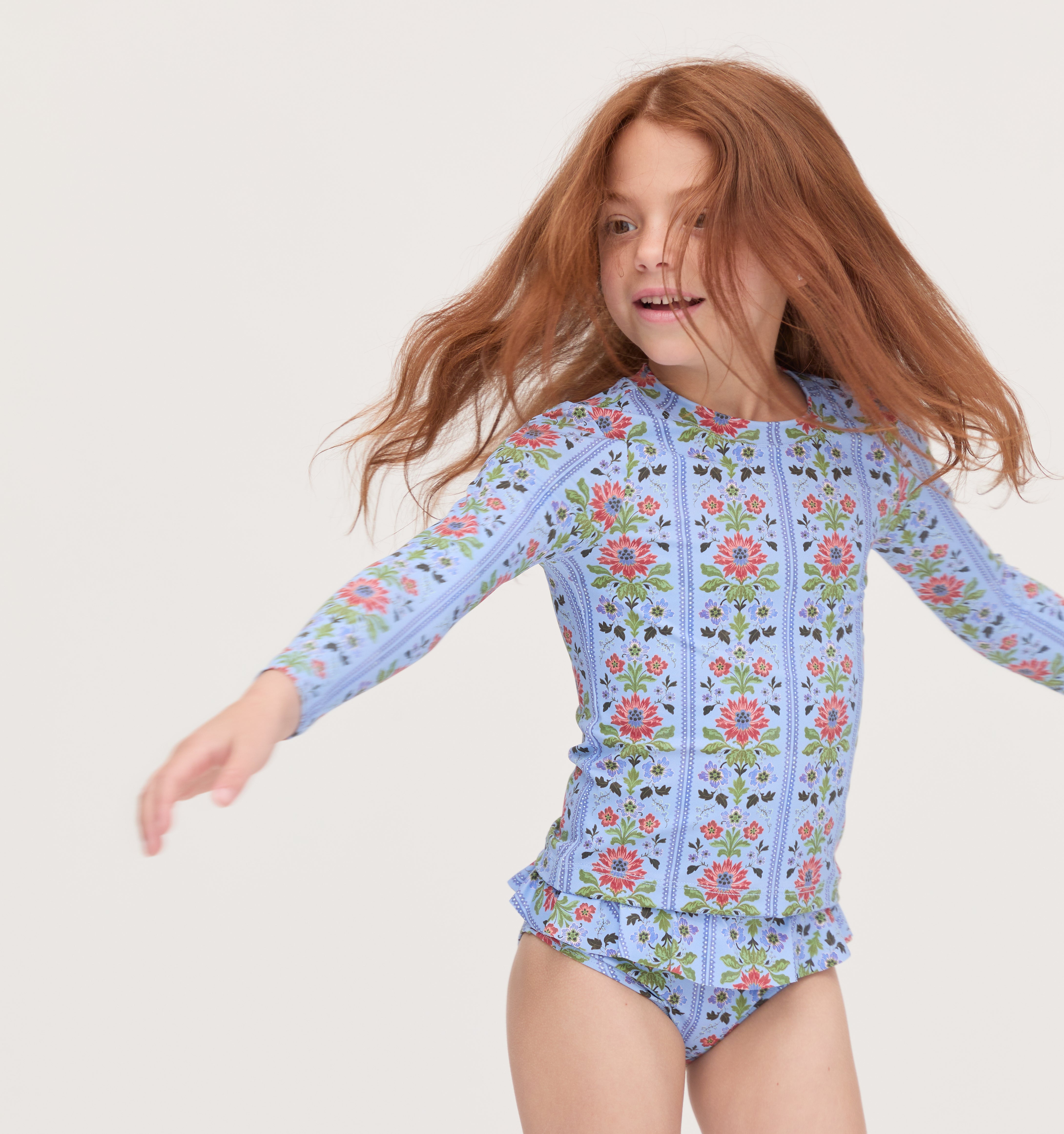 The Tiny Ariel Rashguard Set - Blue Floral Block Stripe