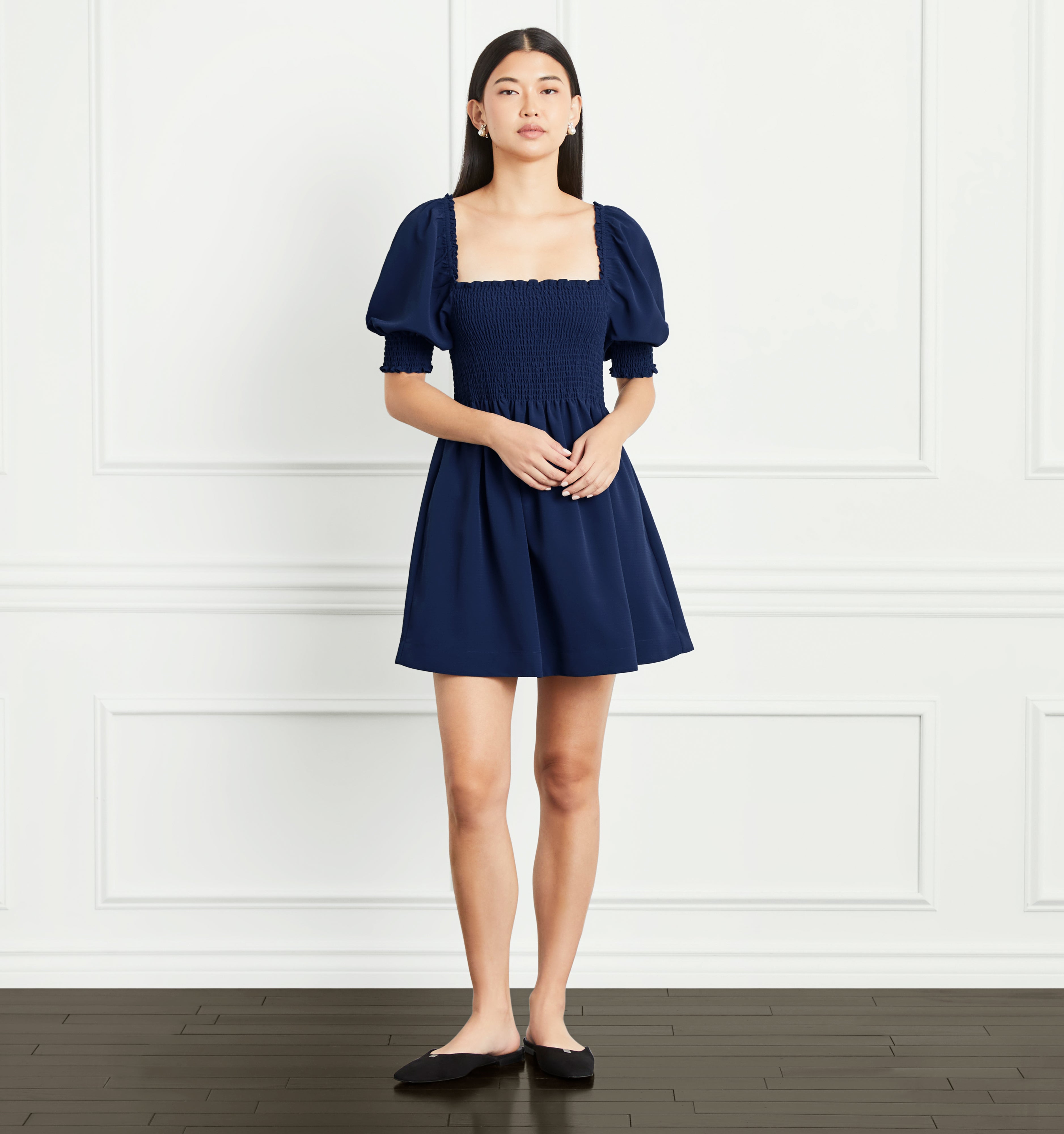 The Athena Nap Dress in Navy Crepe color:Wrinkle Resistant Navy Crepe