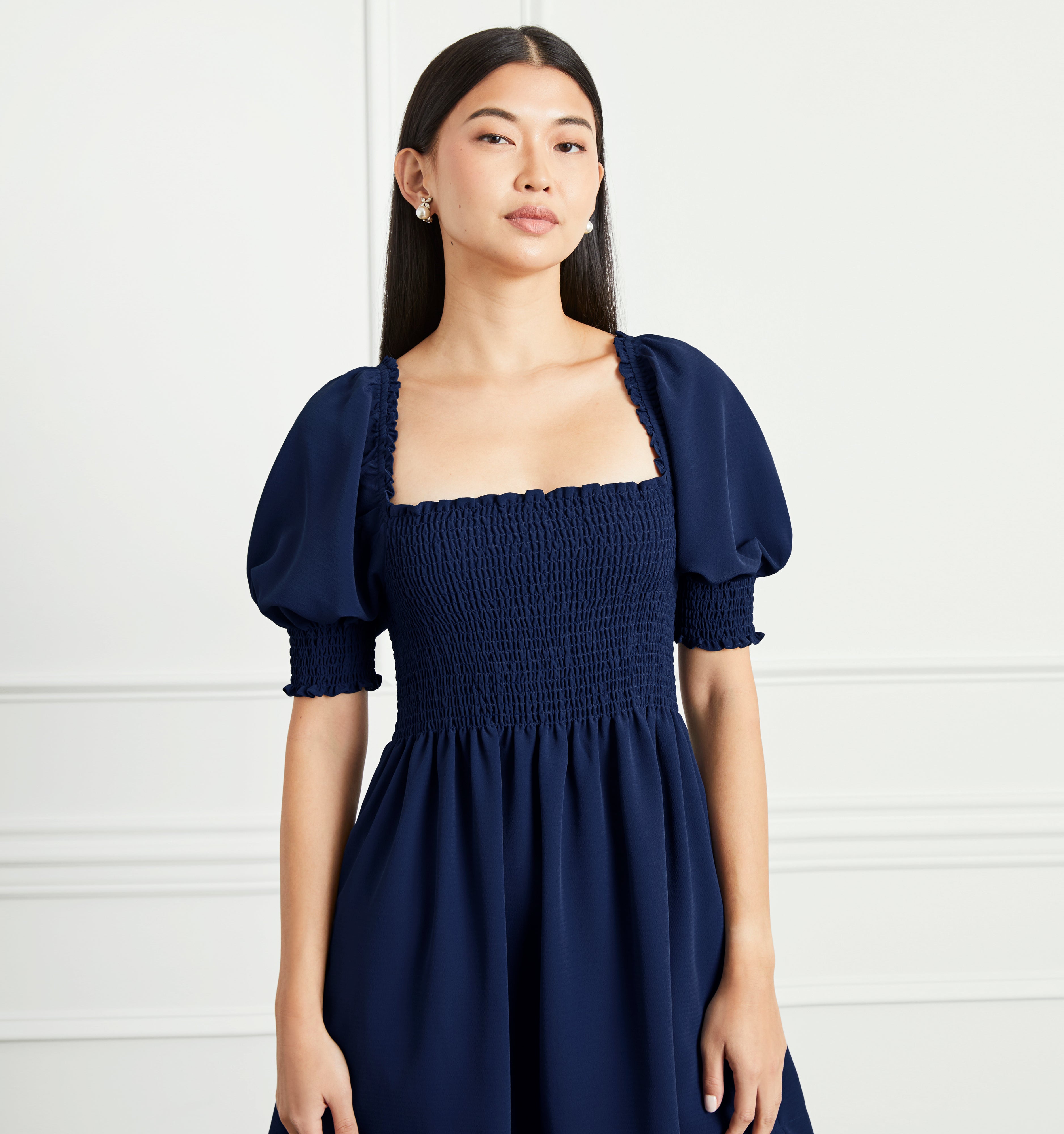 The Athena Nap Dress in Navy Crepe color:Wrinkle Resistant Navy Crepe