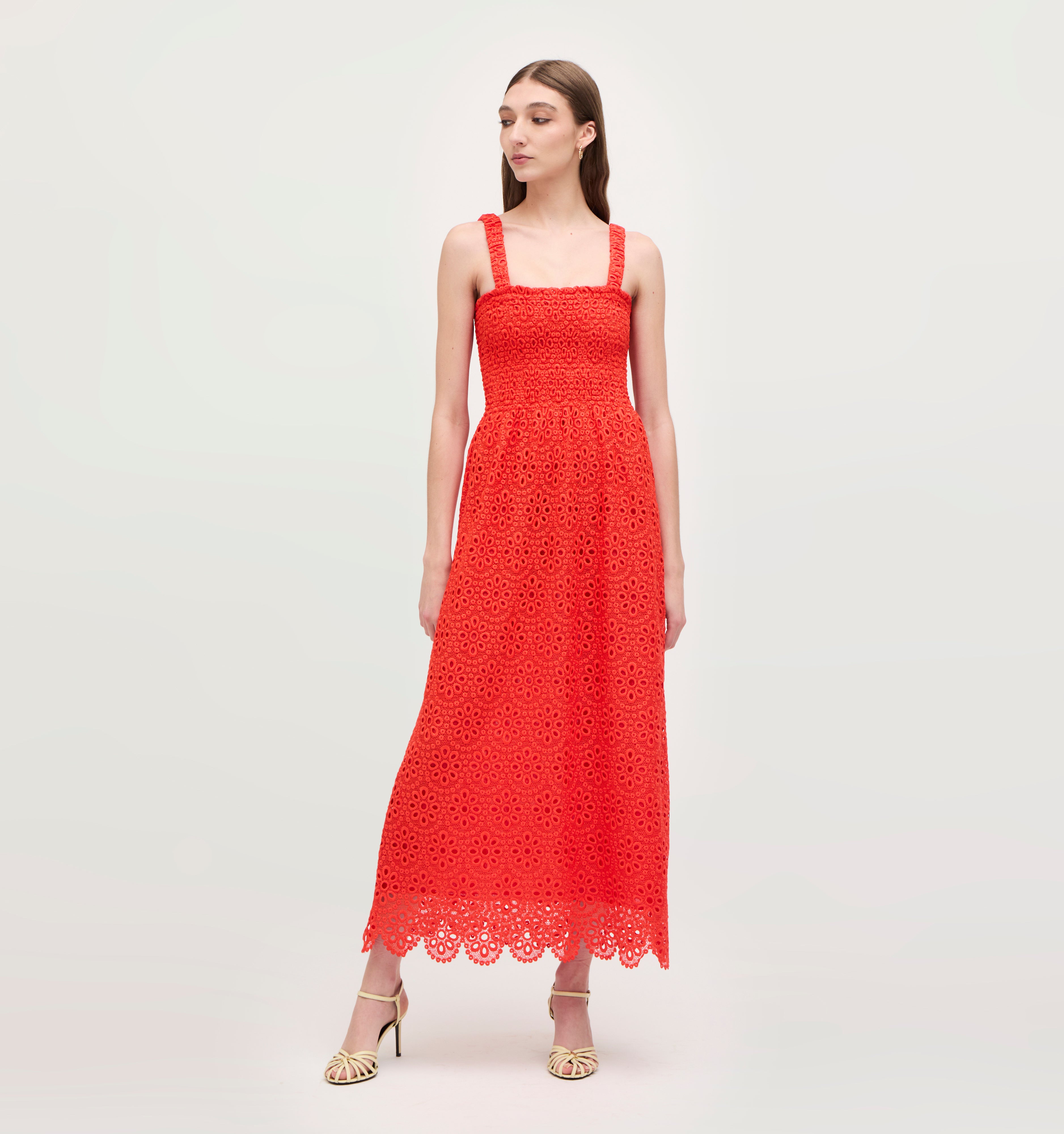 The Scallop Lace Anjuli Nap Dress - Poppy Red Scallop Lace – Hill 