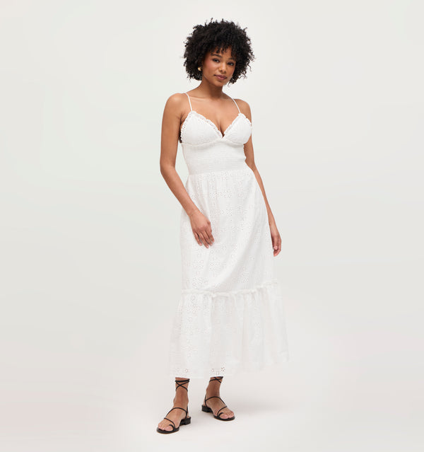 Na’Jeen wears a size S in the White Eyelet color: White Eyelet