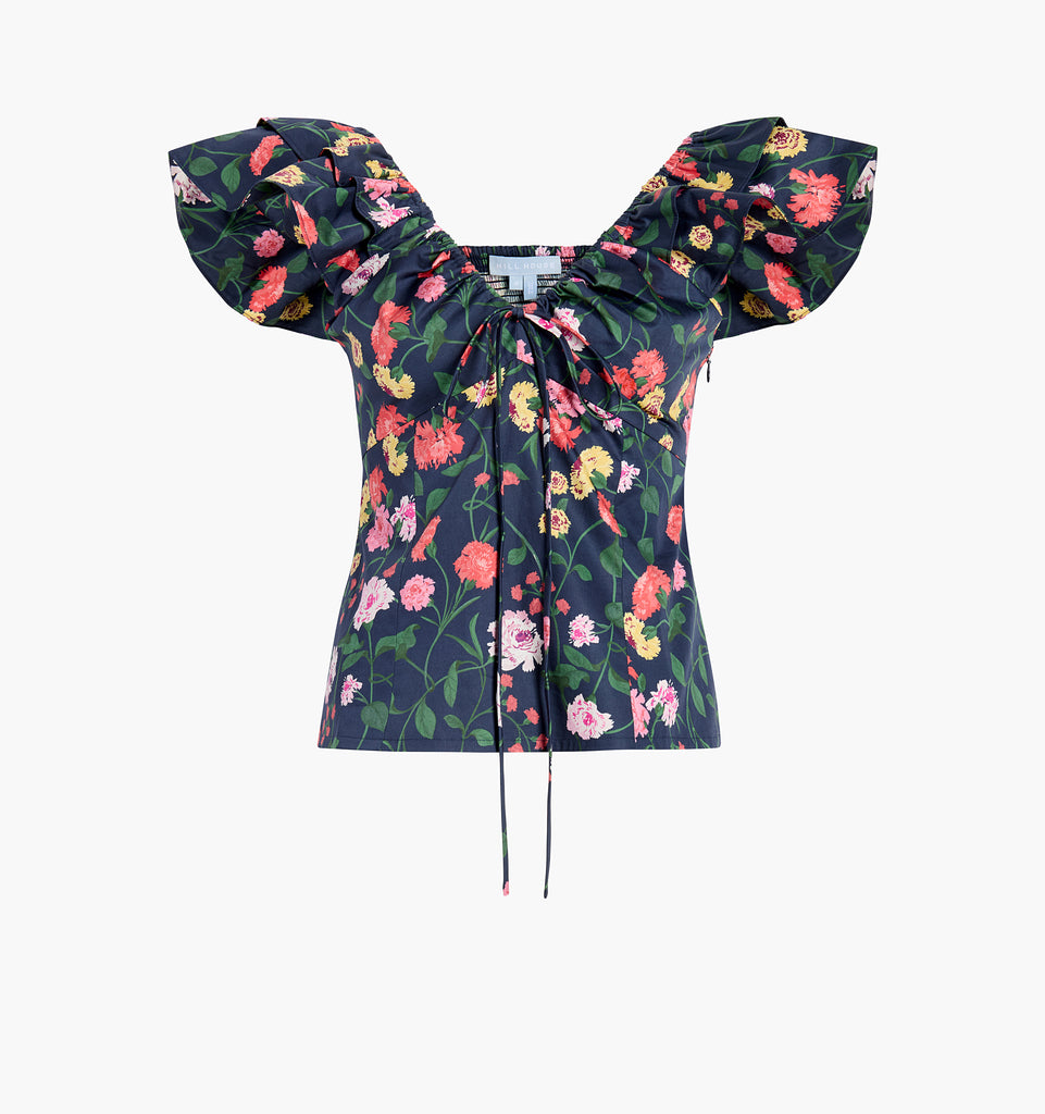 The Zuri Top - Navy Peony Bouquet Cotton Sateen – Hill House