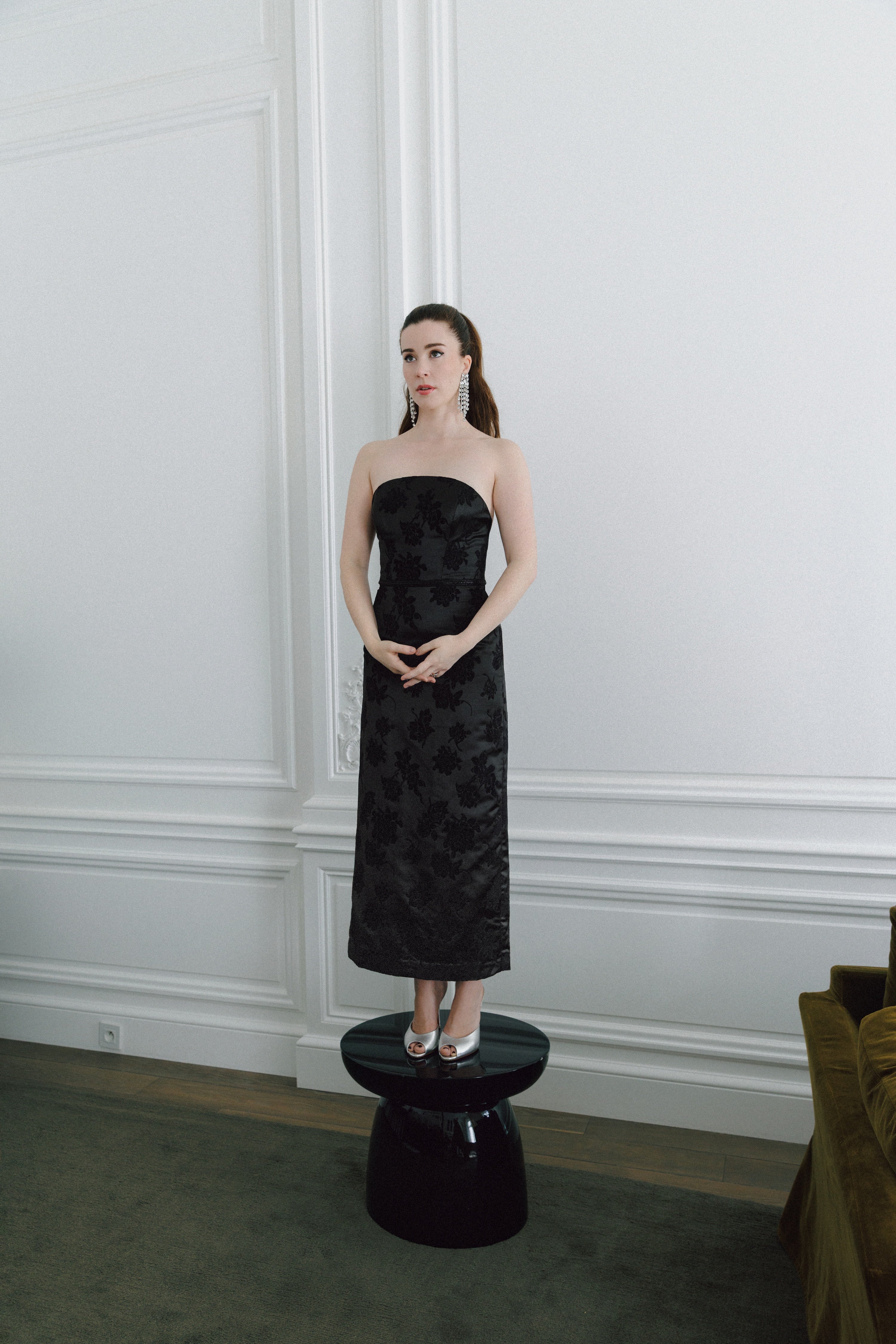 The Alberta Dress - Midnight Flocked Brocade – Hill House Home