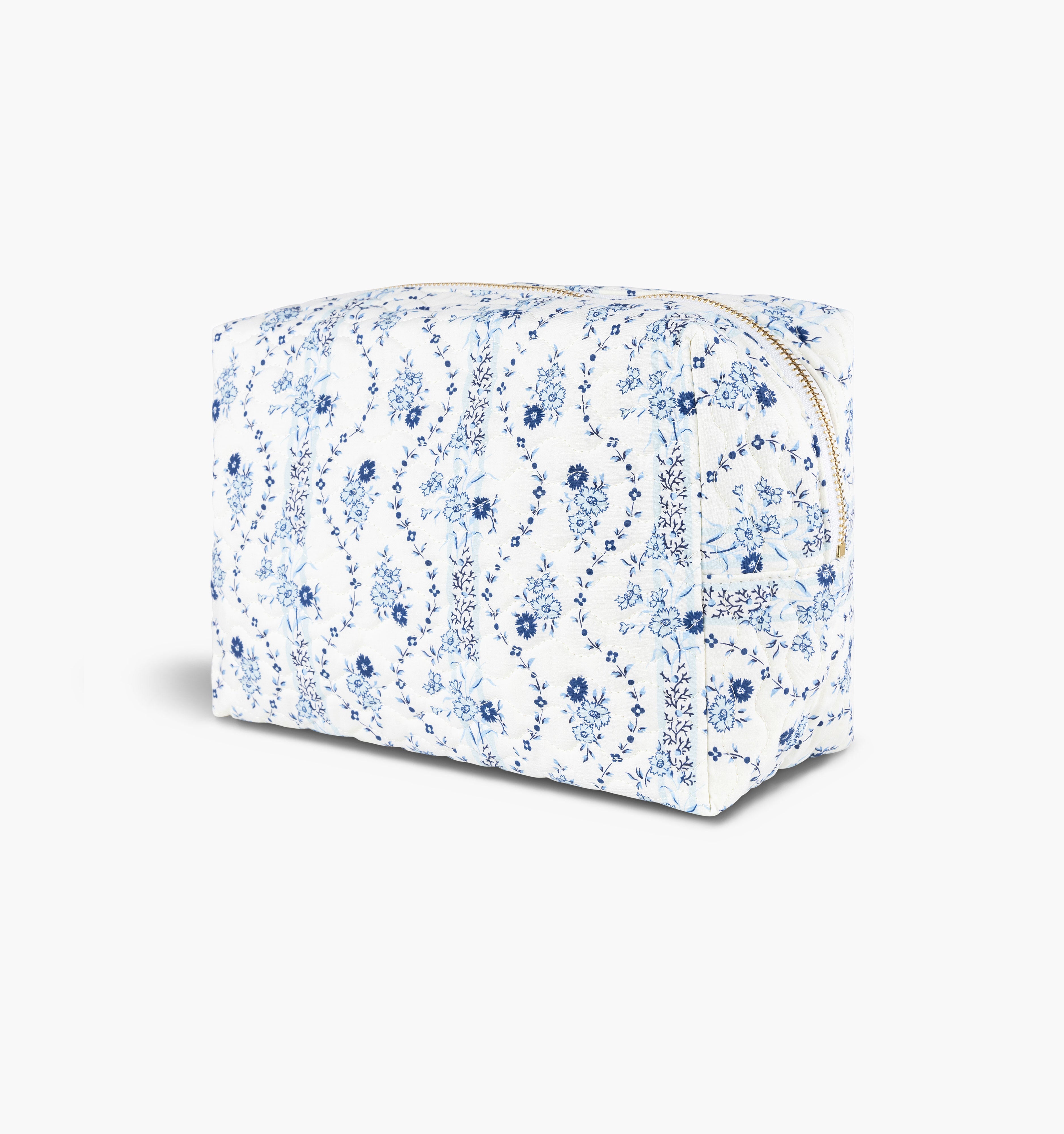 The Quilted Cosmetic Bag - Blue Vine Stripe