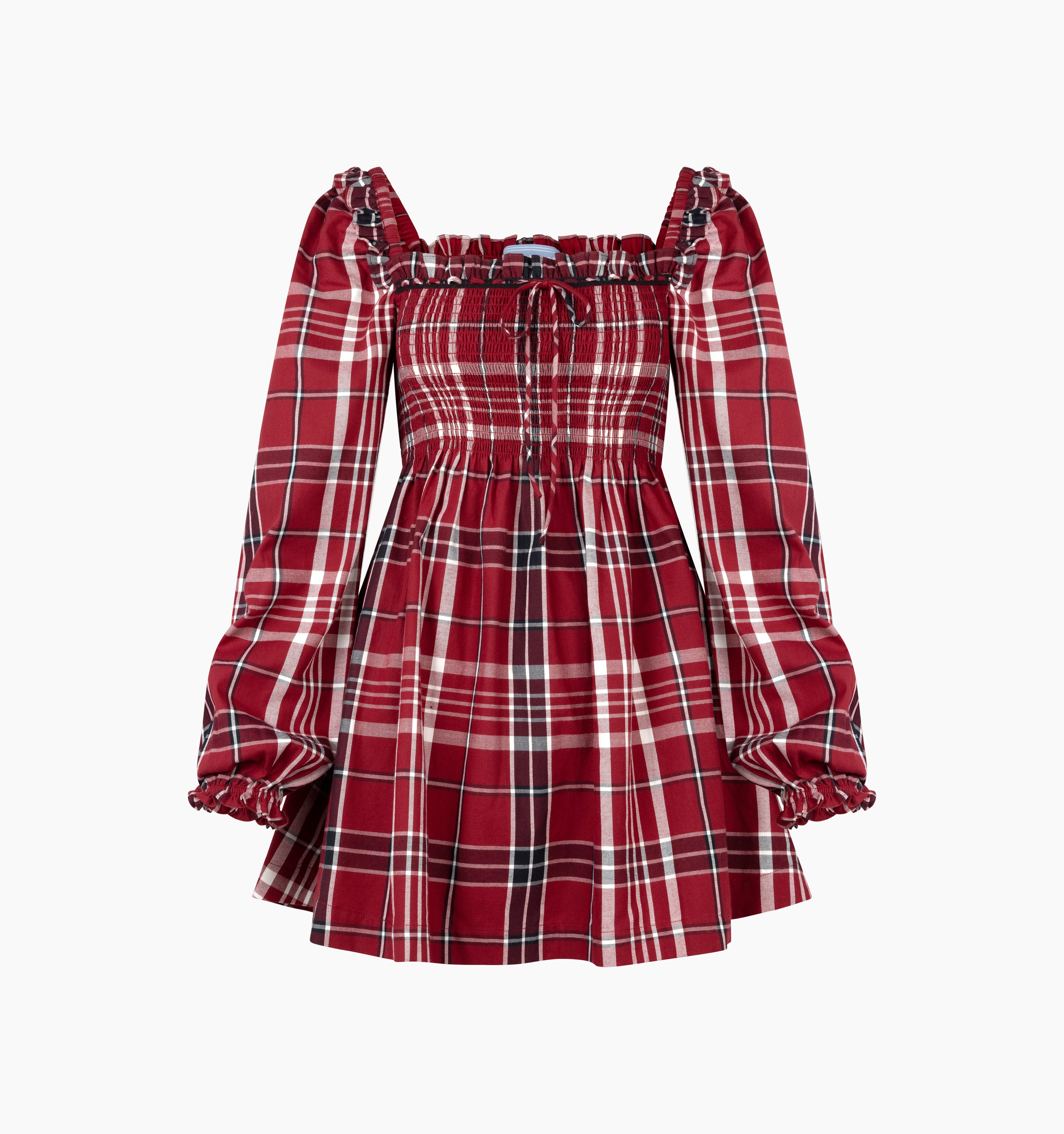 House on the Hill　Dress (Red)　100(3Y) The Ellie Nap Dress - Red Daisy Check Eyelet – Hill House Home
