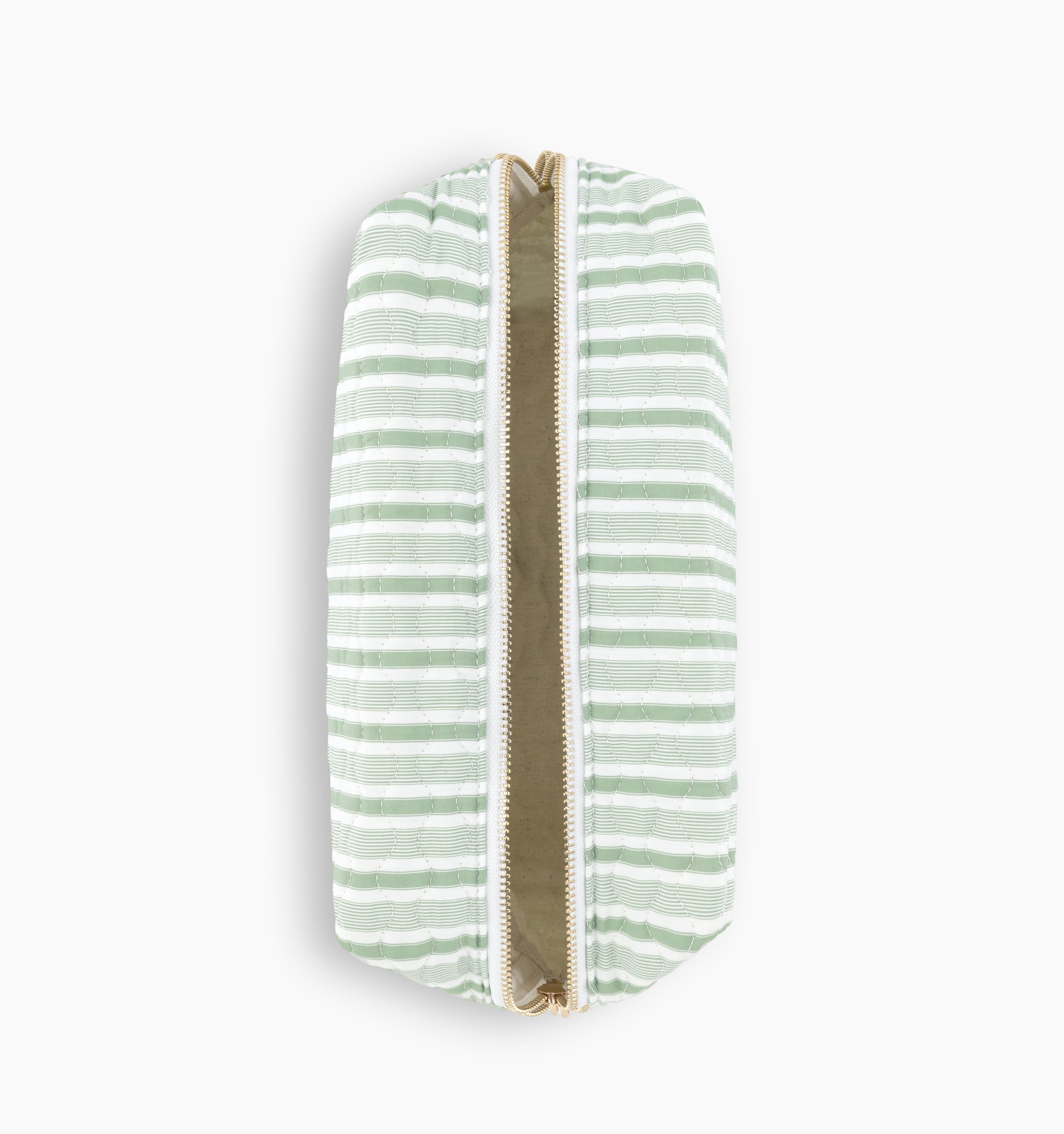 The Quilted Cosmetic Bag - Apple Green Stripe