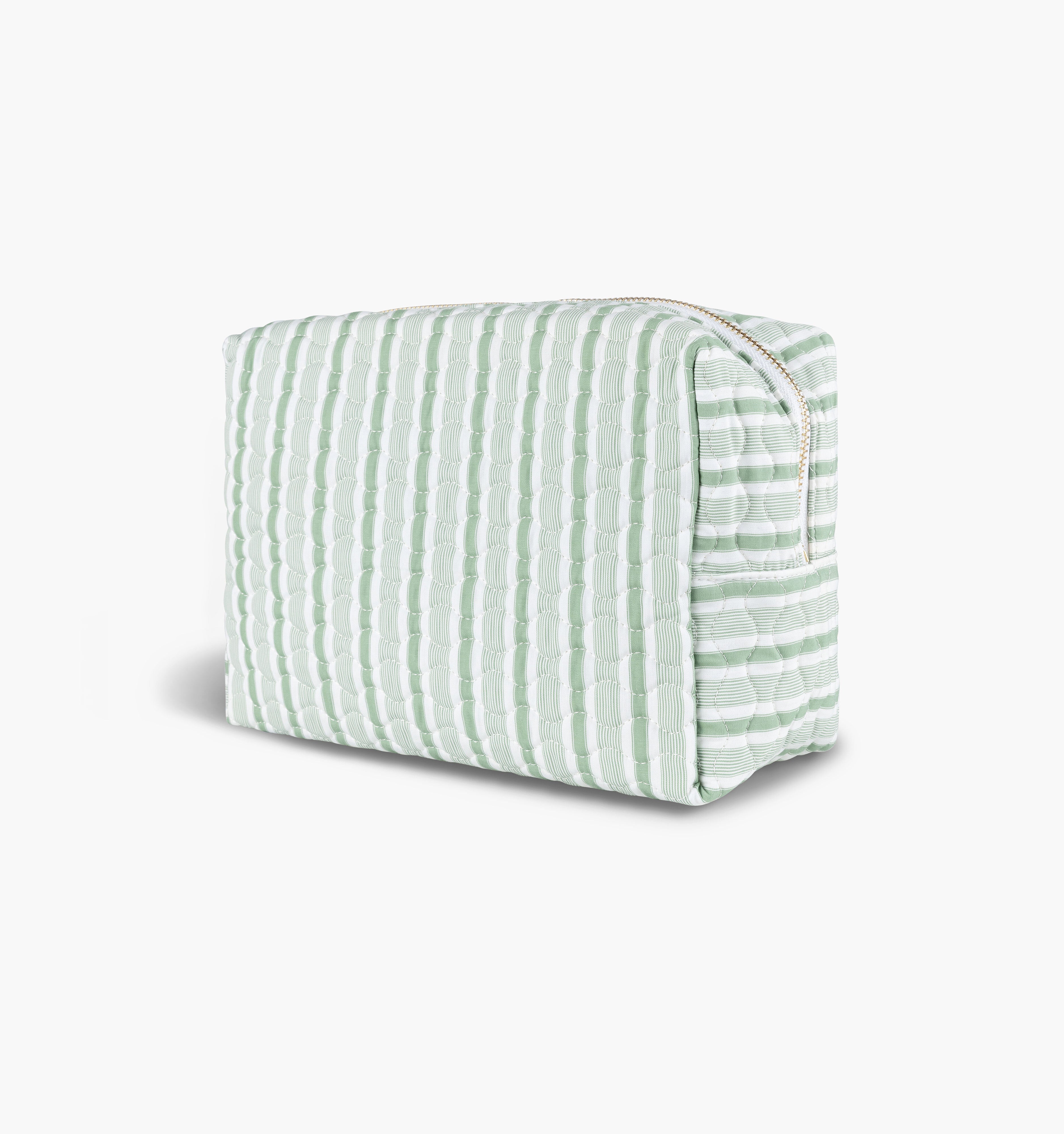 The Quilted Cosmetic Bag - Apple Green Stripe