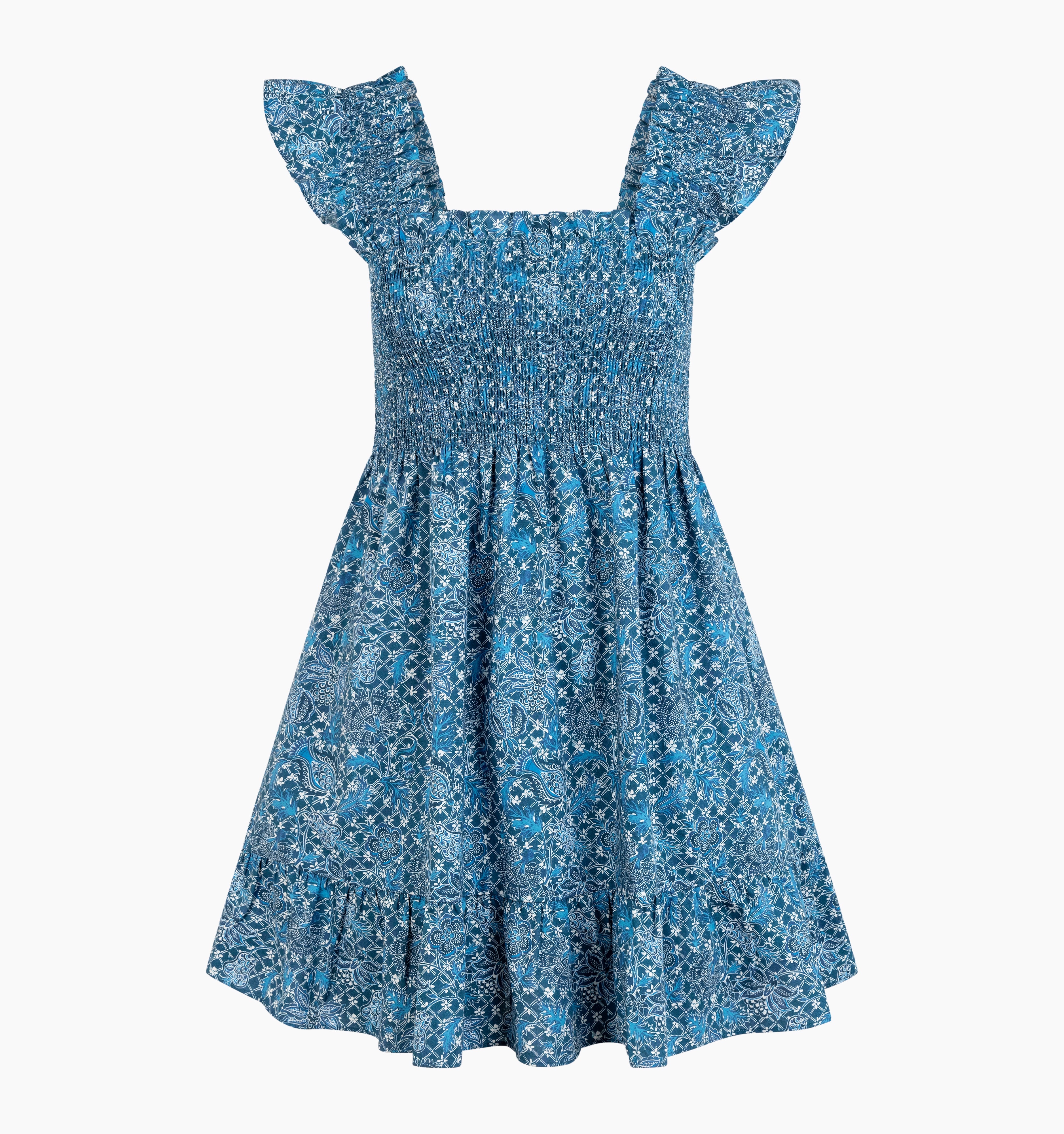 The Elizabeth Nap Dress - Navy Calico Trellis