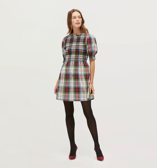 Jasmine is 5' 9" and wears a size XS in the Multi Tartan color: Multi Tartan