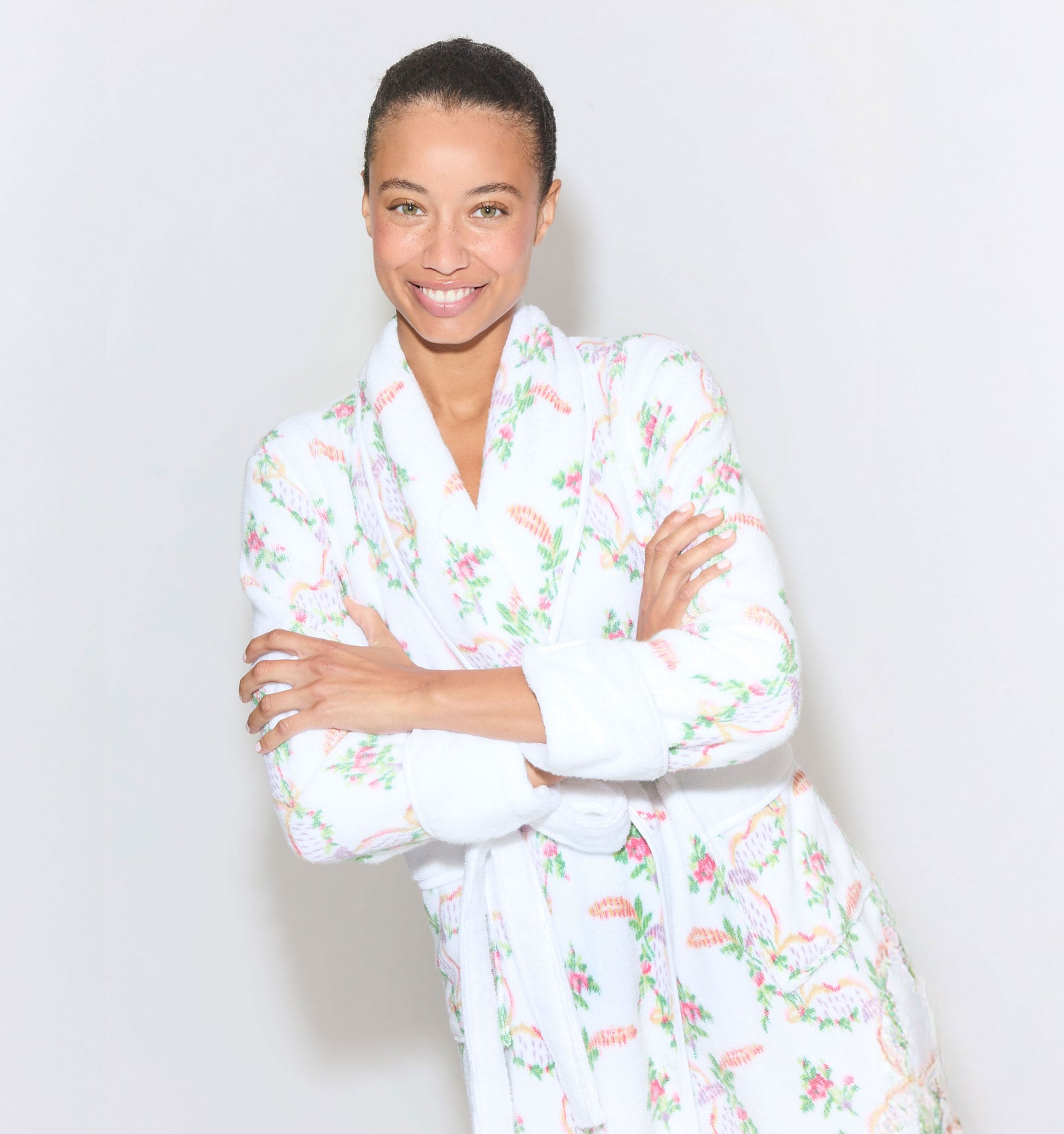 The Hotel Robe in Pink Ribbon Rose Ikat