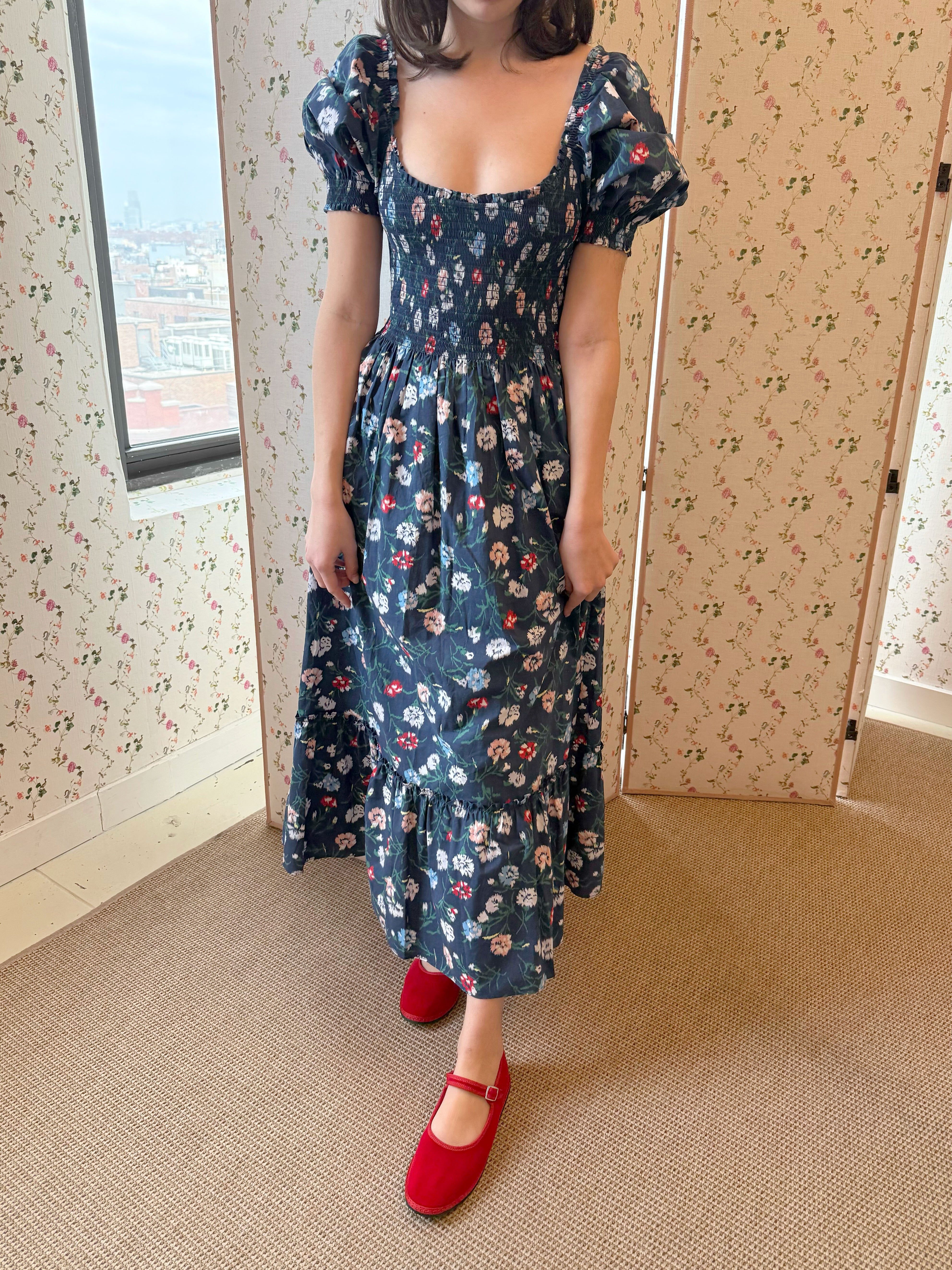 The Louisa Nap Dress - Navy Belgravia Floral Ikat