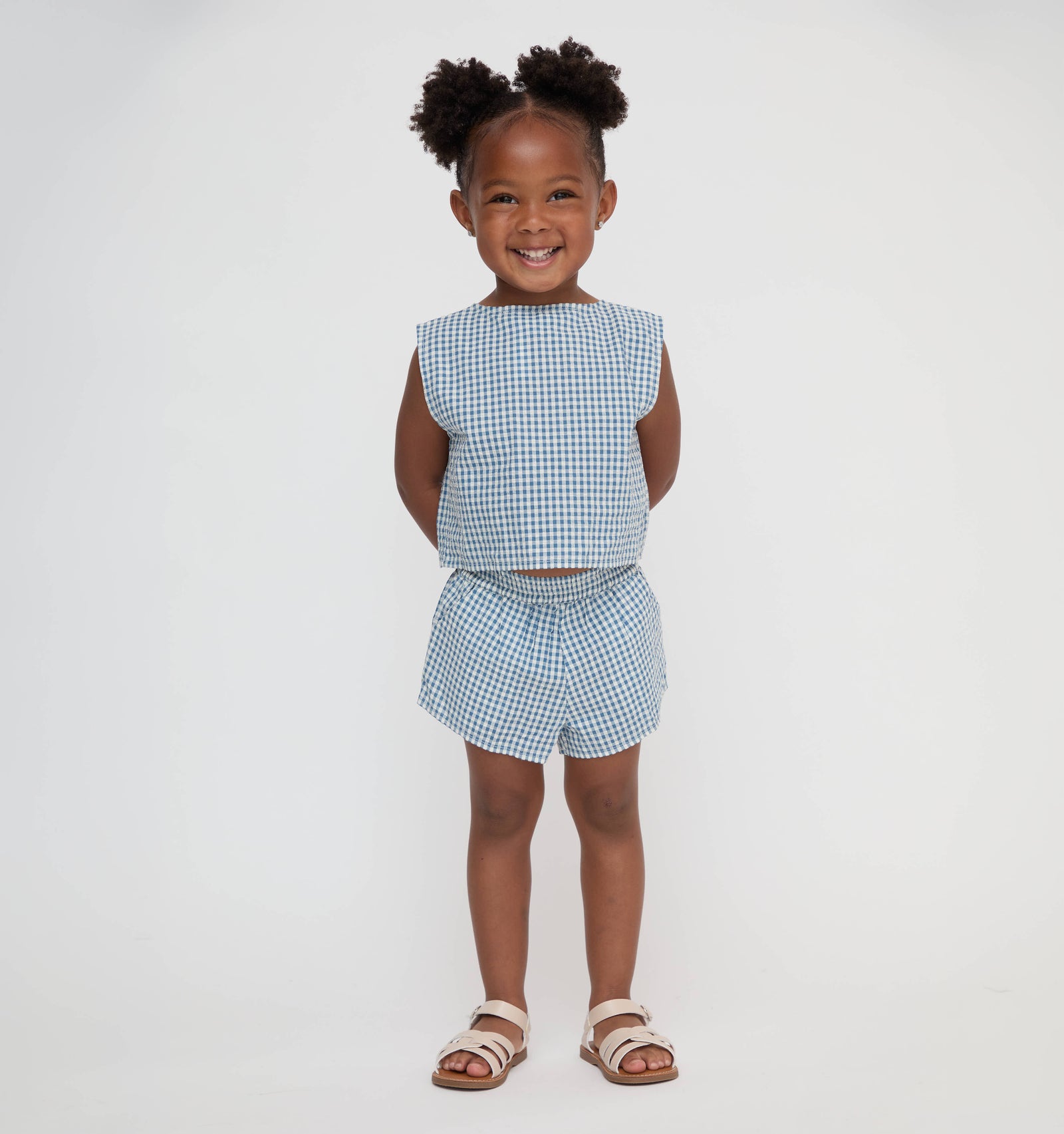 The Tiny Dylan Short Set - Lagoon Gingham
