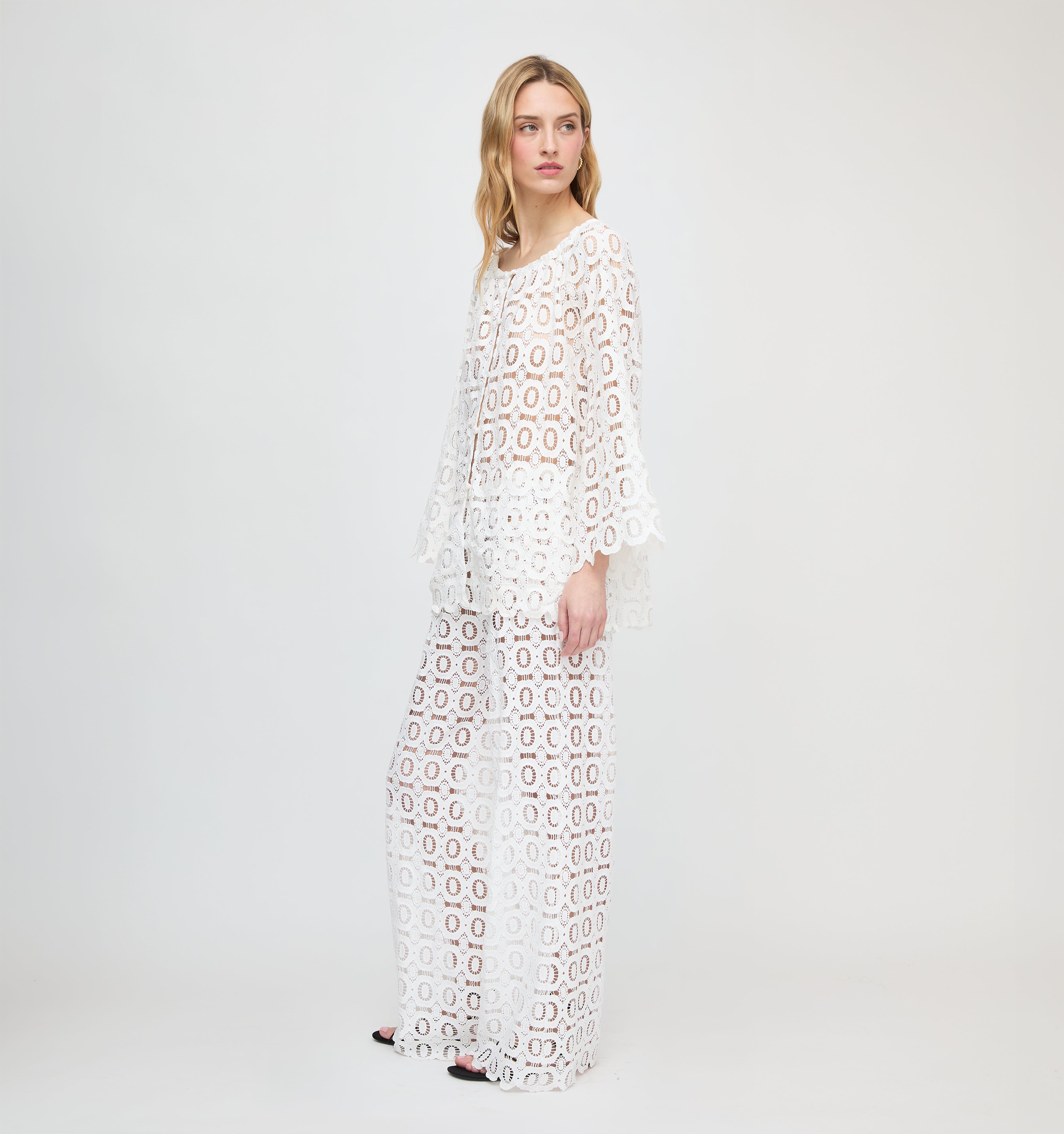 House on the Hill スキー柄 パンツ ホワイト FREE The Kaya Pool Pant - White Broderie – Hill House Home