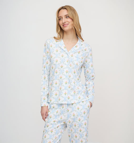 Roller Rabbit x Hill House Long Sleeve Polo Pajamas - Blue Floral