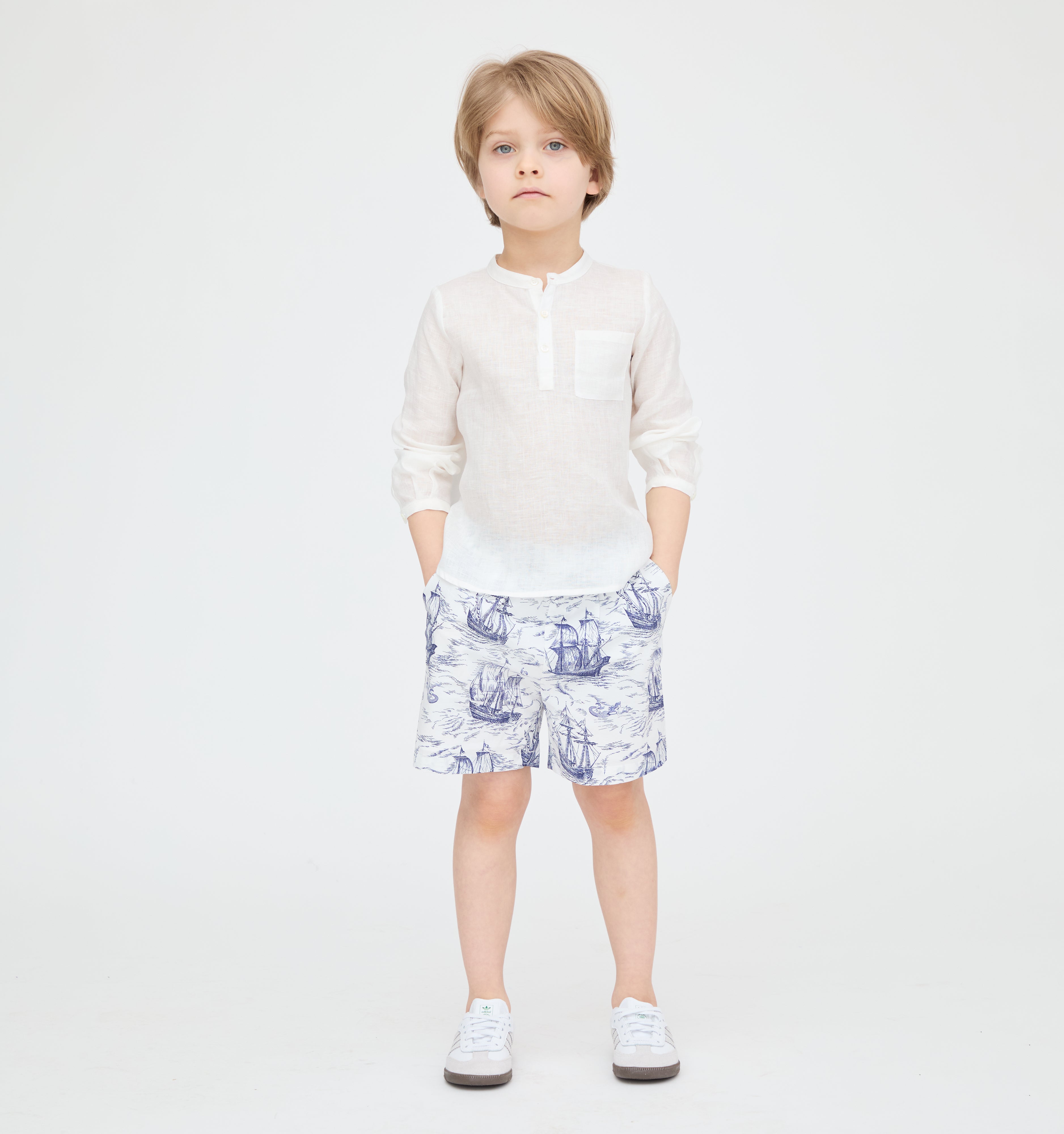 The Tiny Leo Shorts - Navy Mariner's Toile