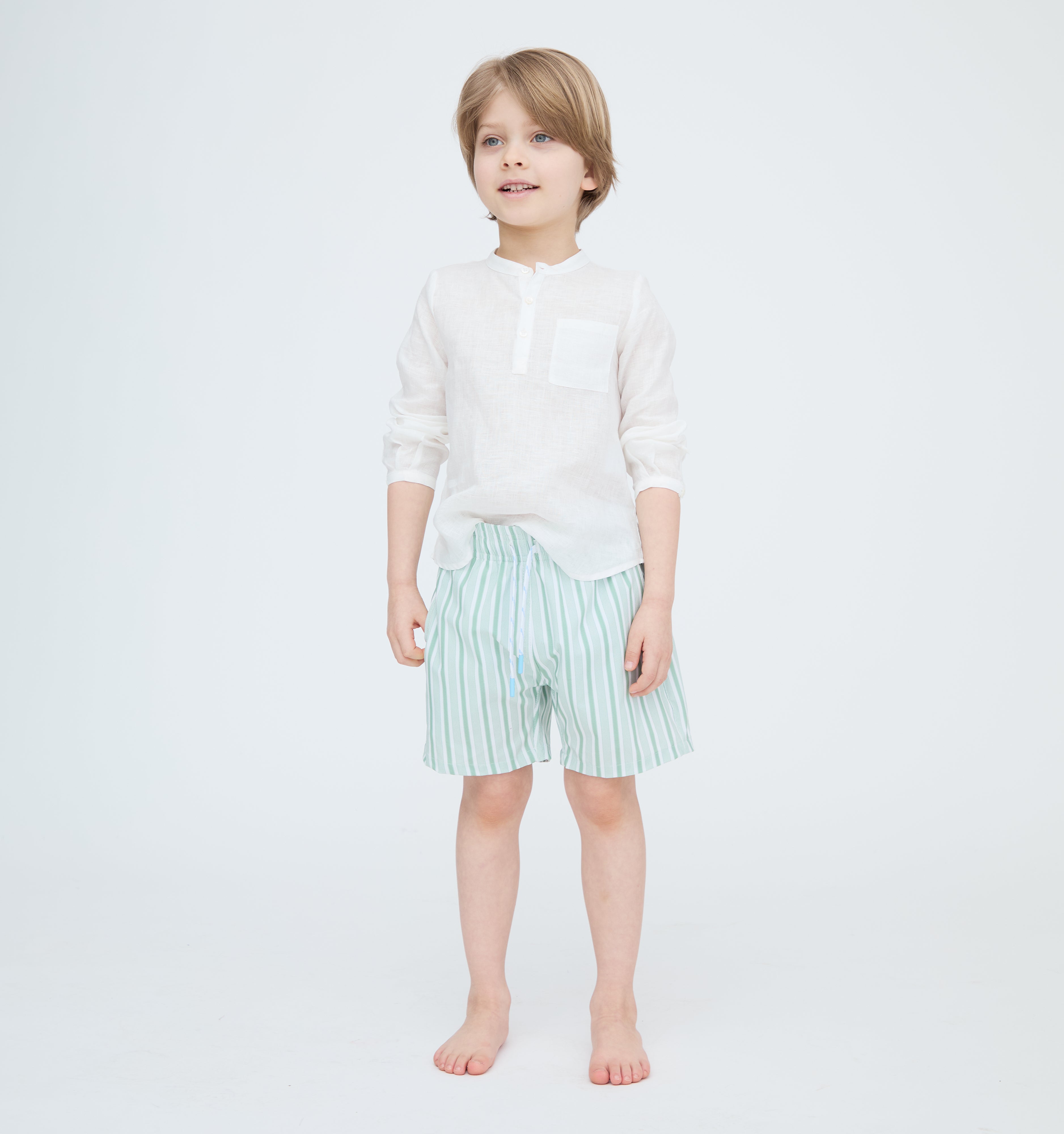 The Tiny Julien Swim Trunk - Apple Green Stripe