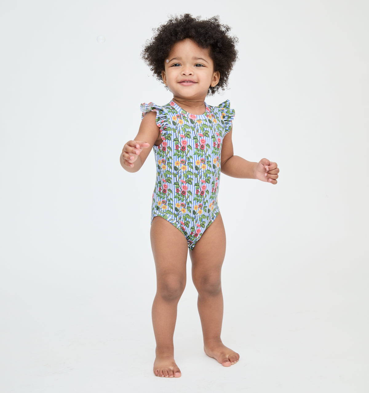 The Jillee Ruffle Onesie - Geranium Stripe