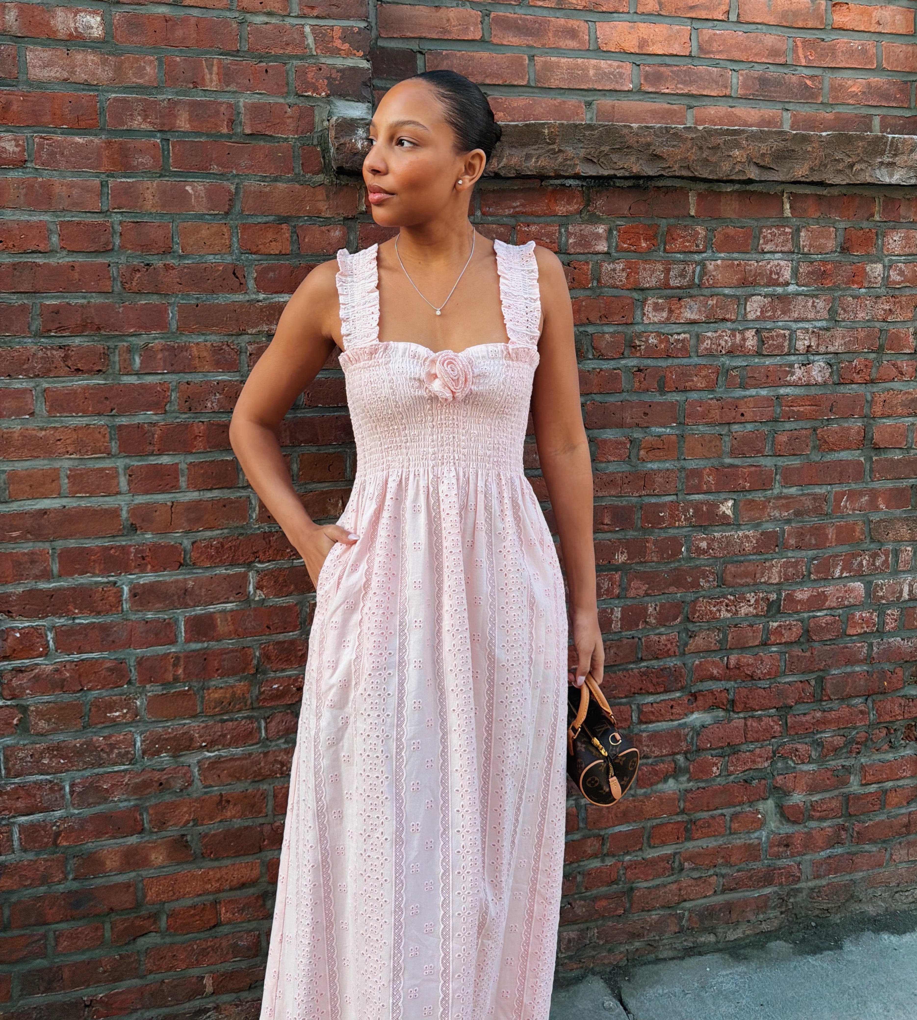 The Rosetta Nap Dress - Pink Broderie Voile