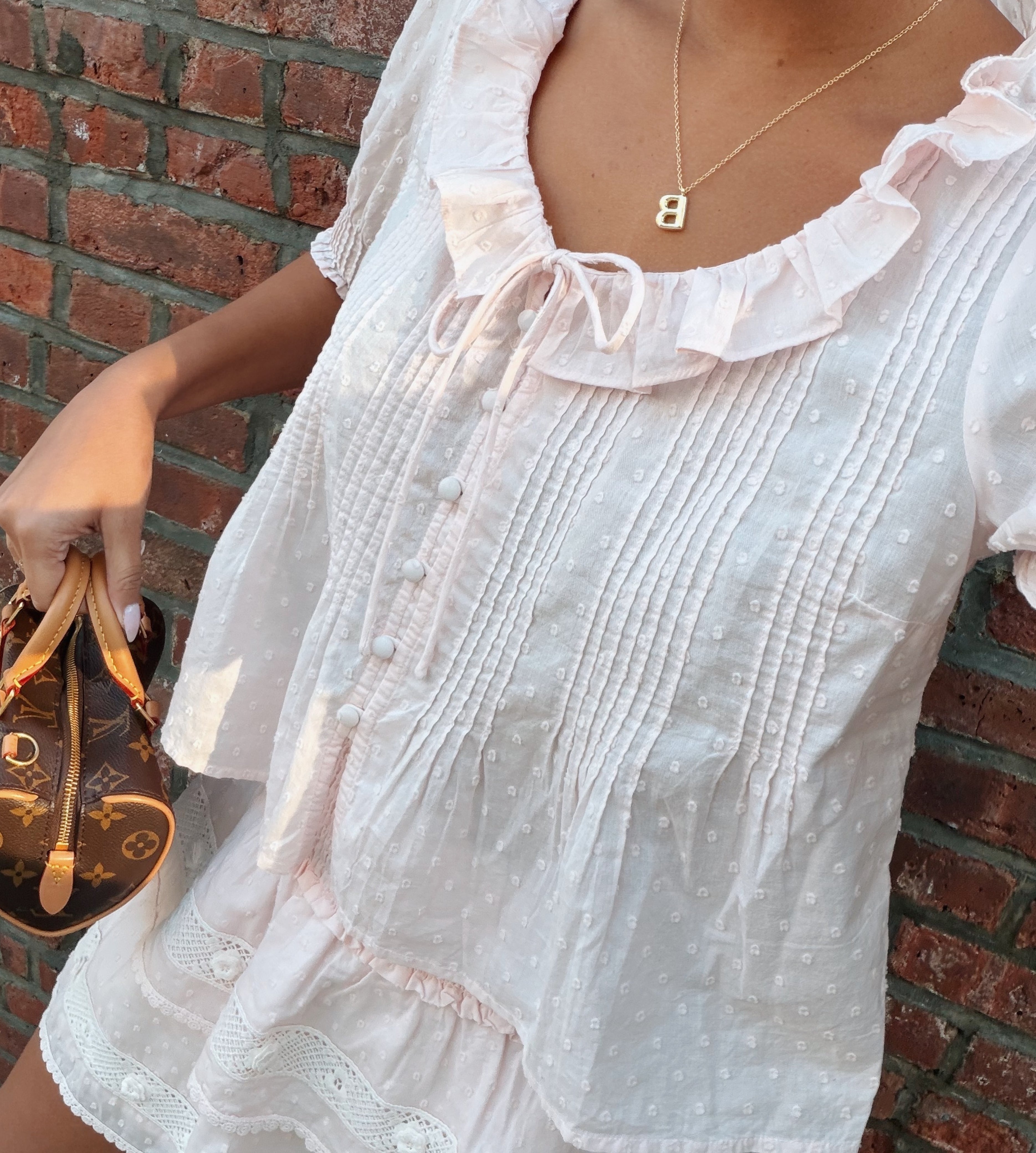 The Camri Top - Powder Pink Swiss Dot