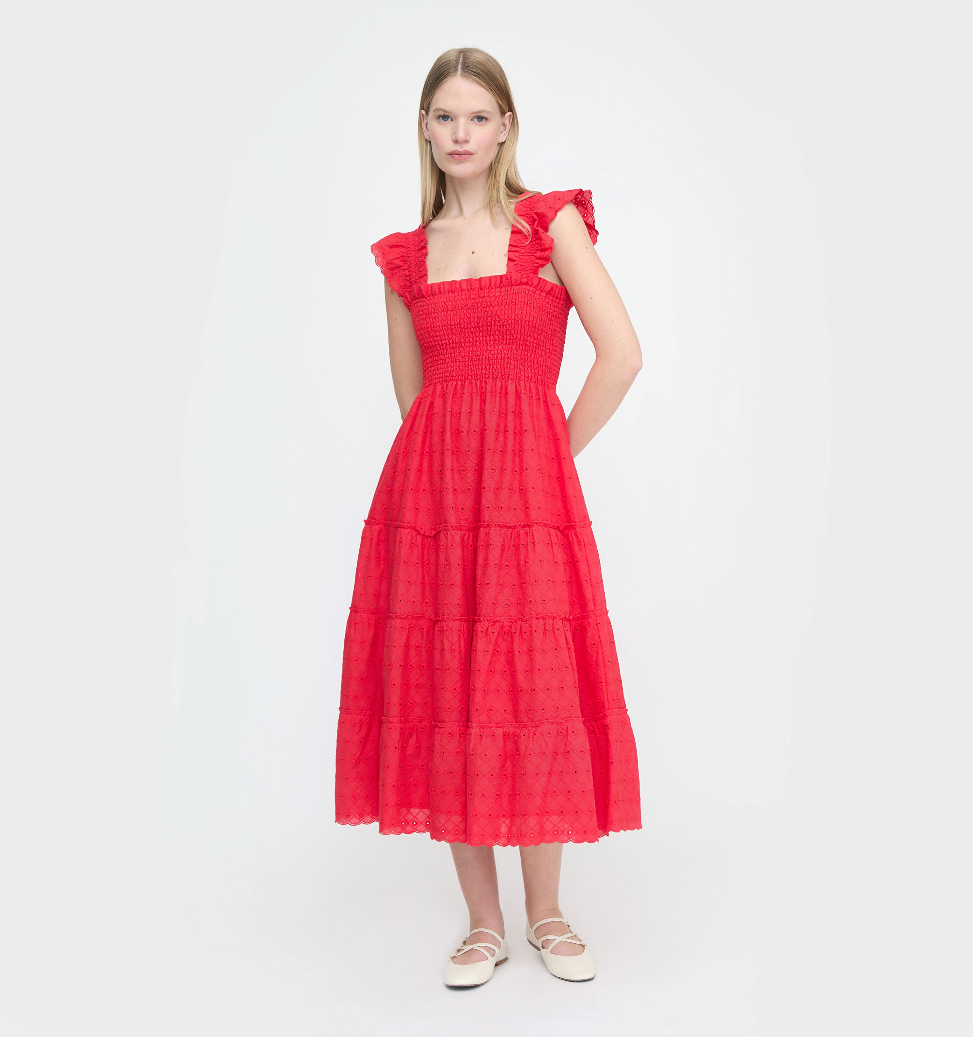 The Ellie Nap Dress - Red Daisy Check Eyelet