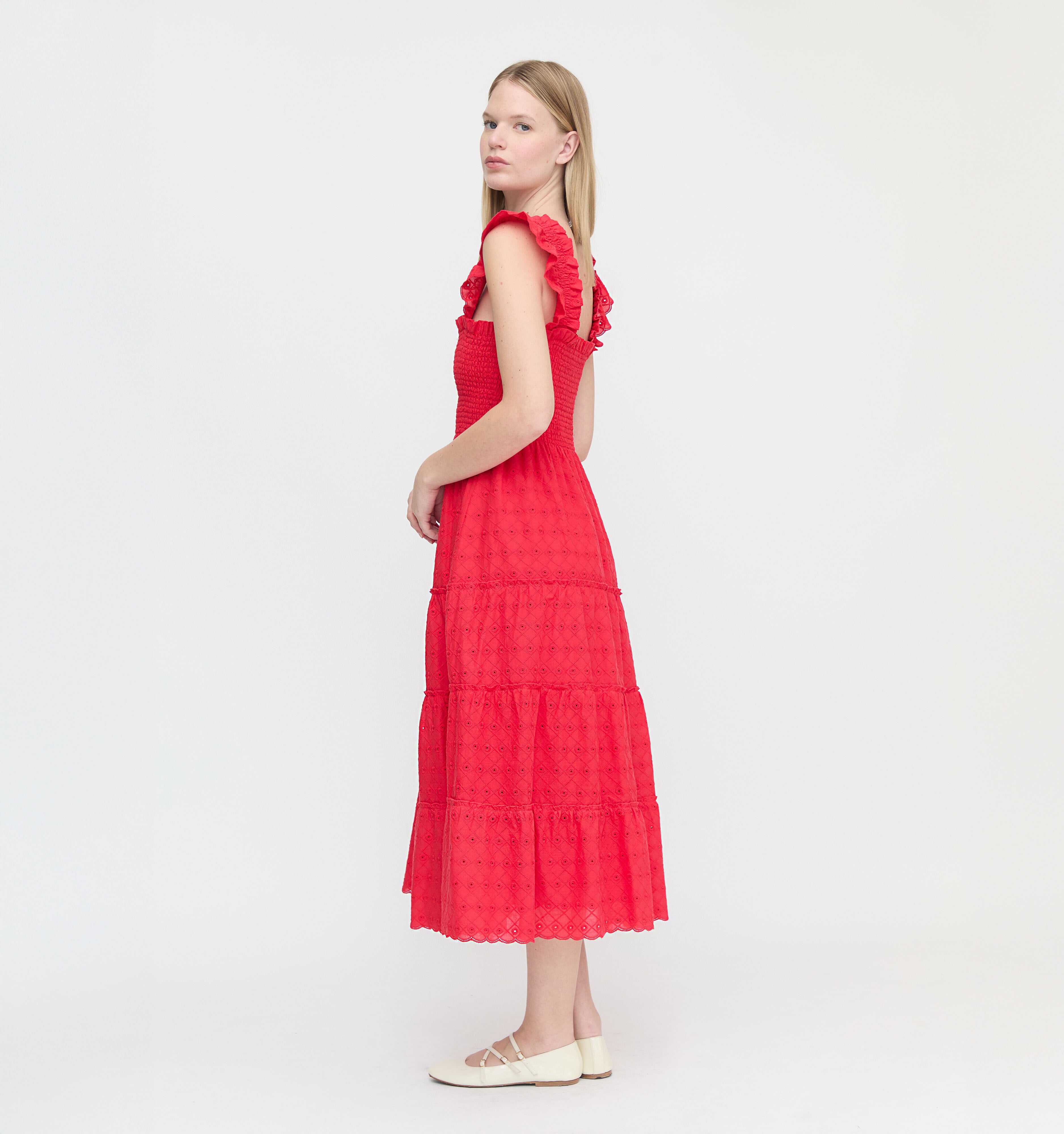 The Ellie Nap Dress - Red Daisy Check Eyelet