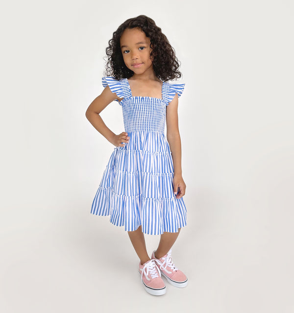 Navy wears a 5-6Y in the Blueberry Stripe color: Blueberry Stripe