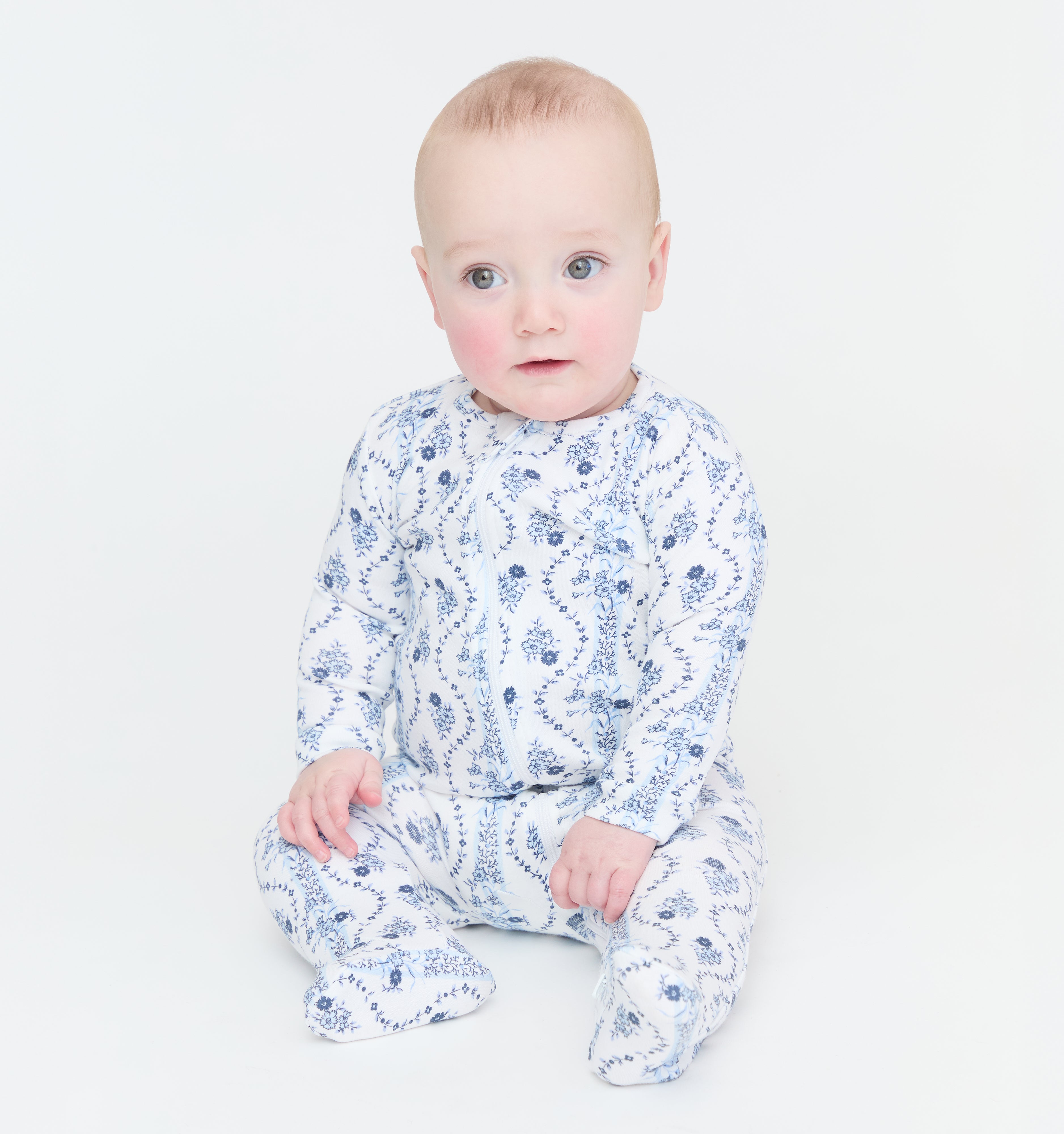 The Footie Pajama - Blue Vine Stripe