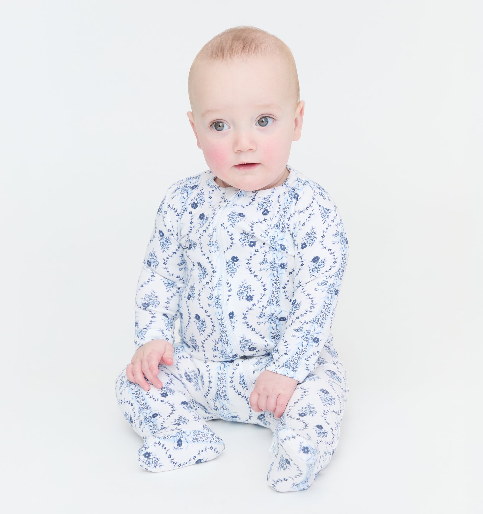 The Footie Pajama - Blue Vine Stripe