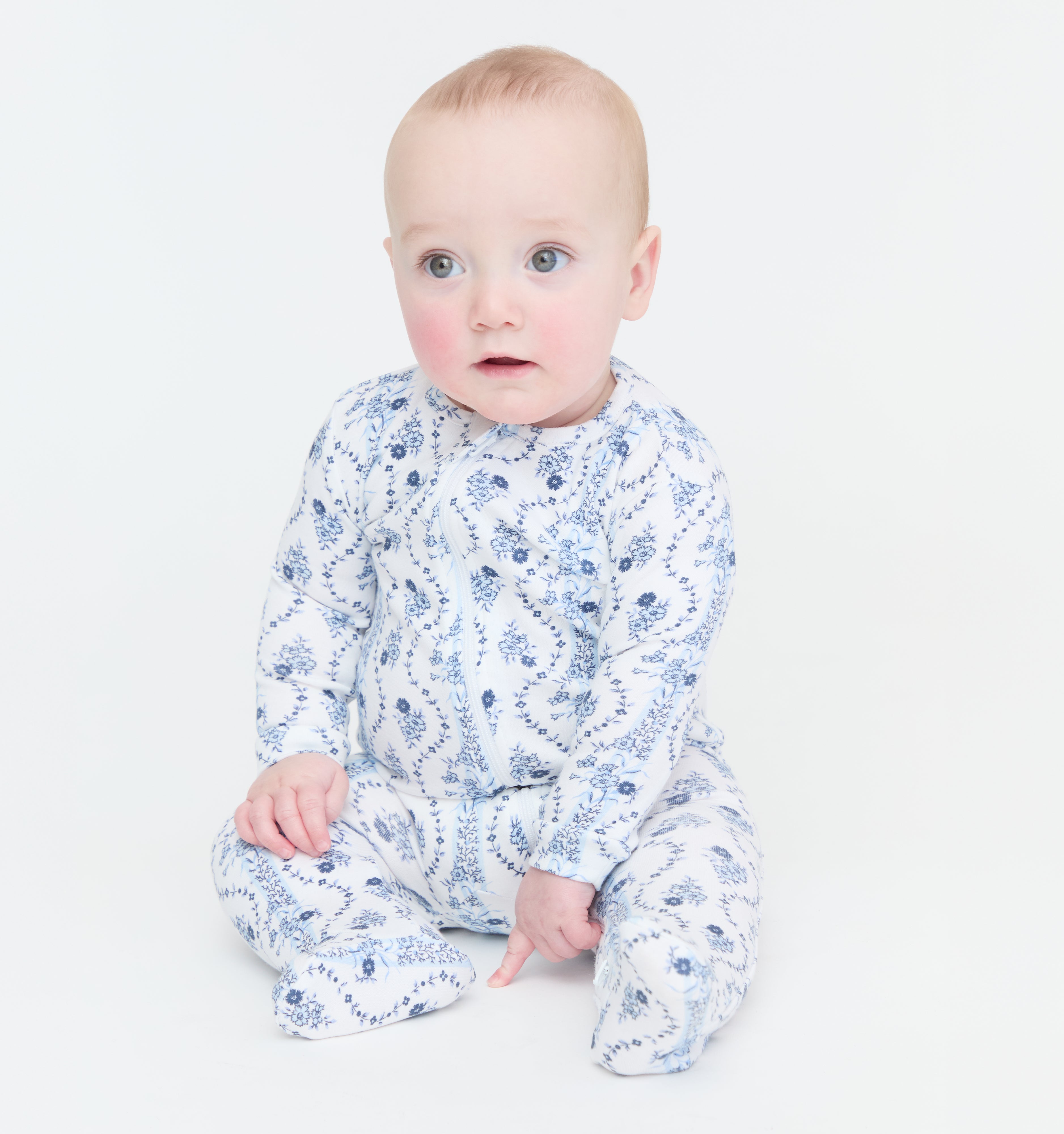 The Footie Pajama - Blue Vine Stripe