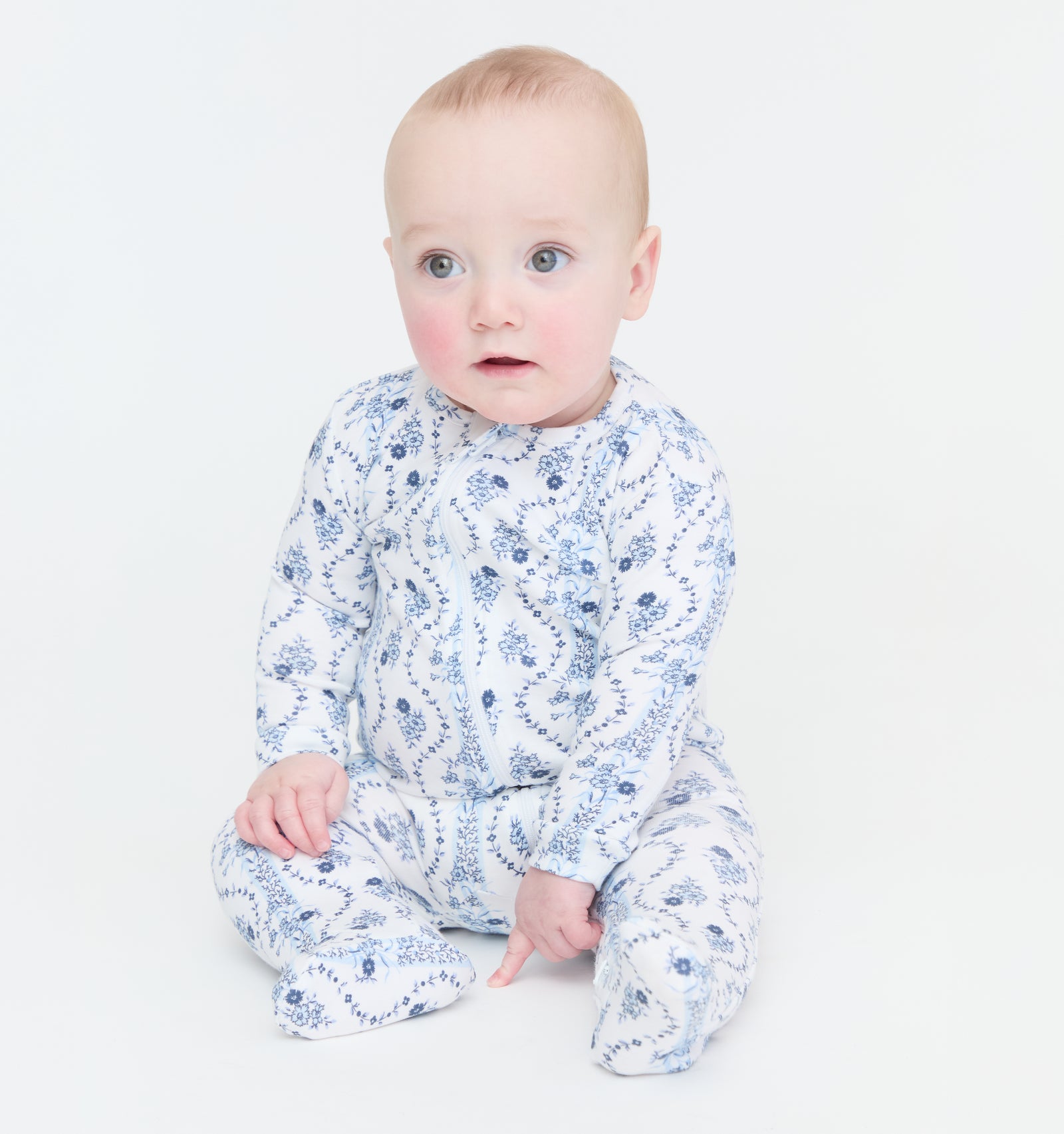 The Footie Pajama - Blue Vine Stripe