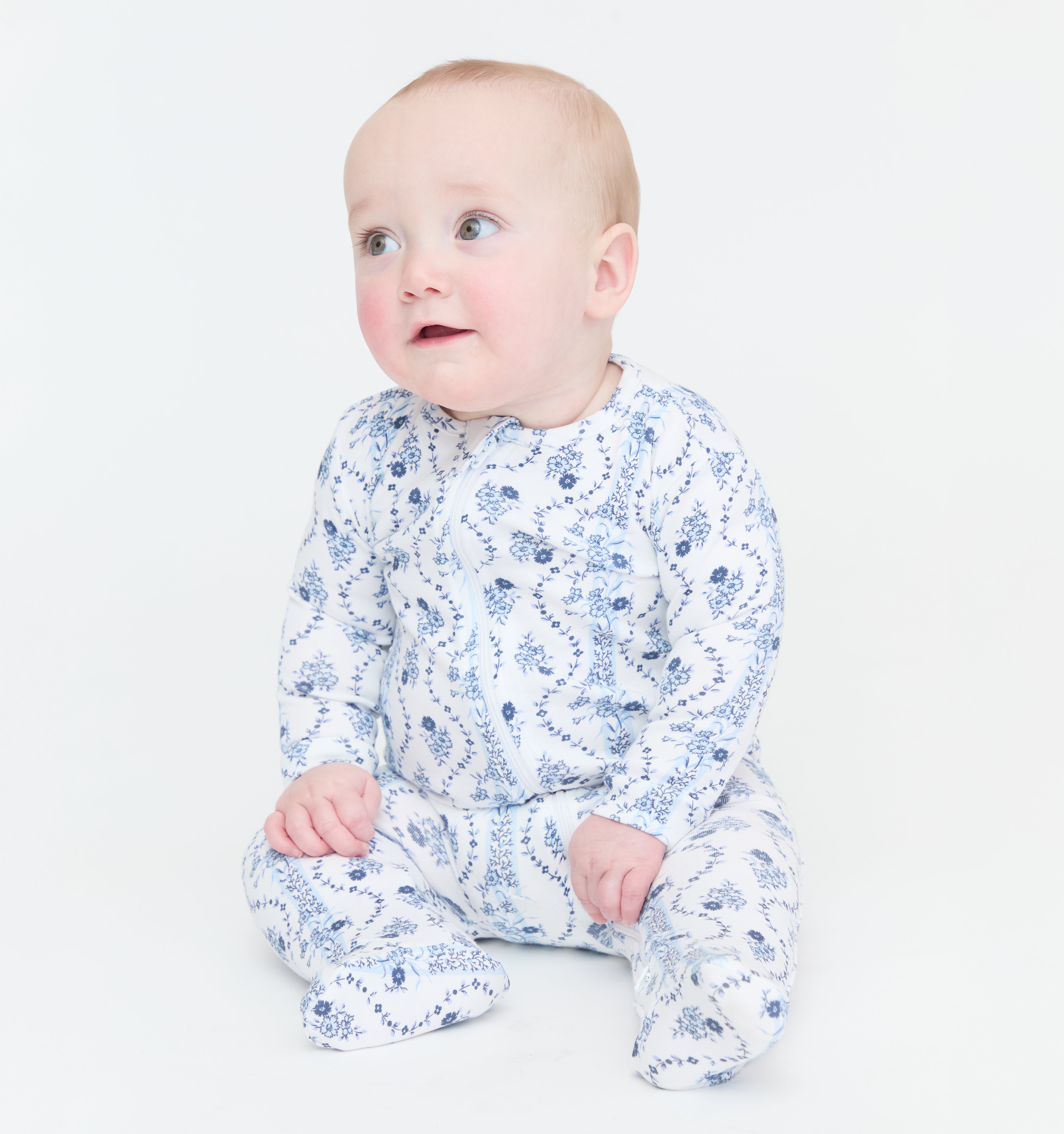 The Footie Pajama - Blue Vine Stripe
