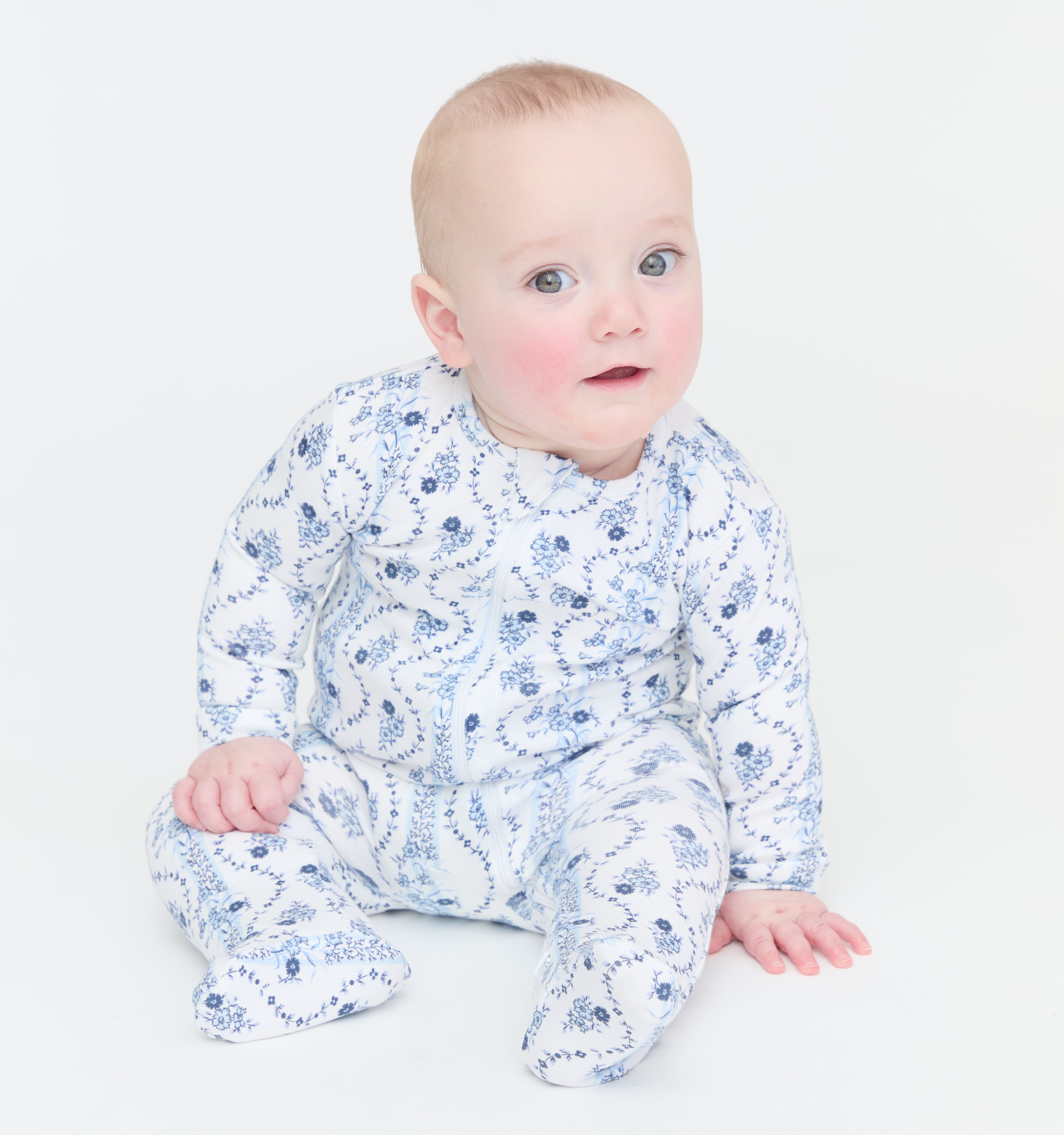 The Footie Pajama - Blue Vine Stripe
