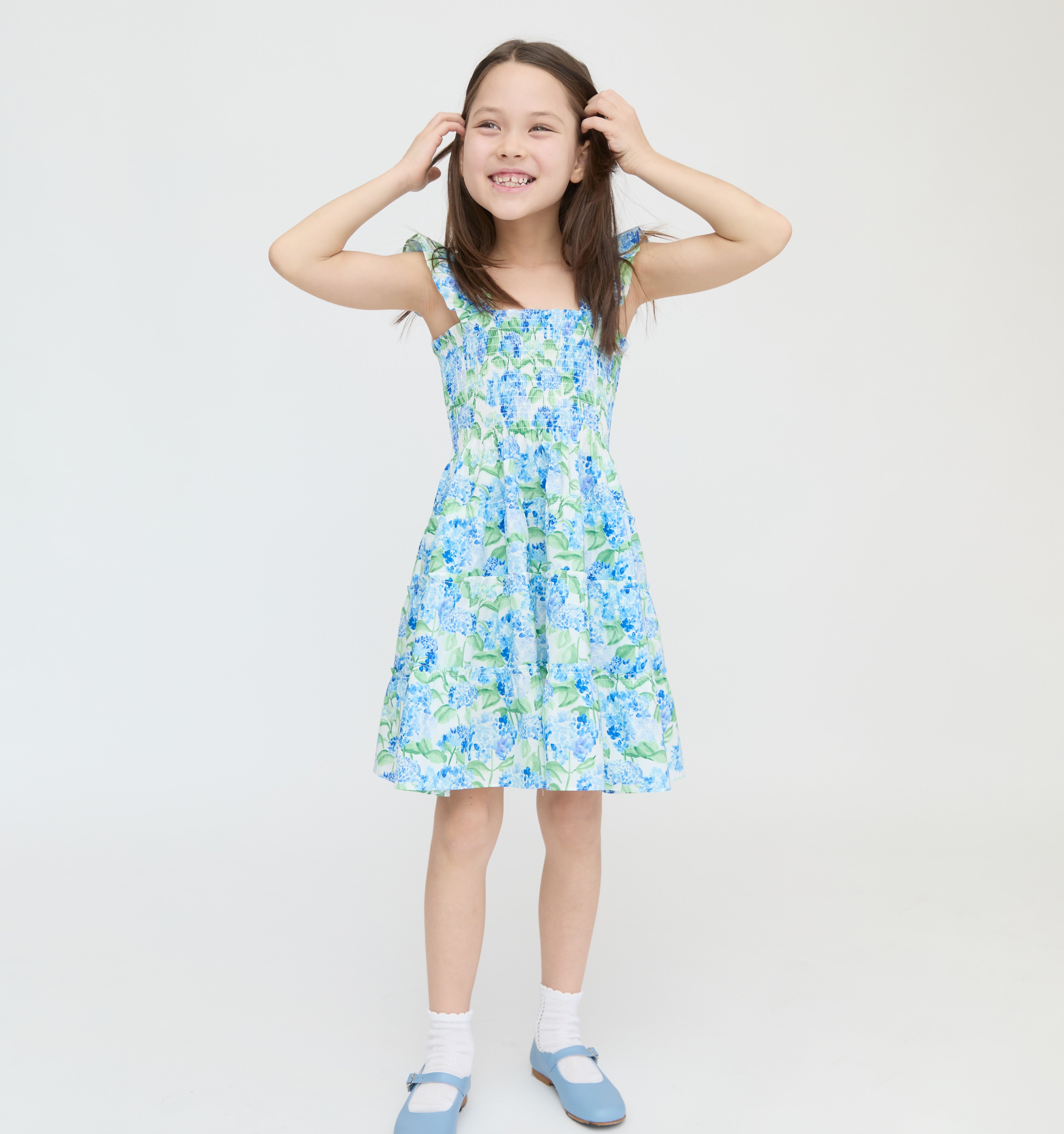 The Hill House x La Coqueta Tiny Ellie Nap Dress - Blue Watercolor Hydrangea