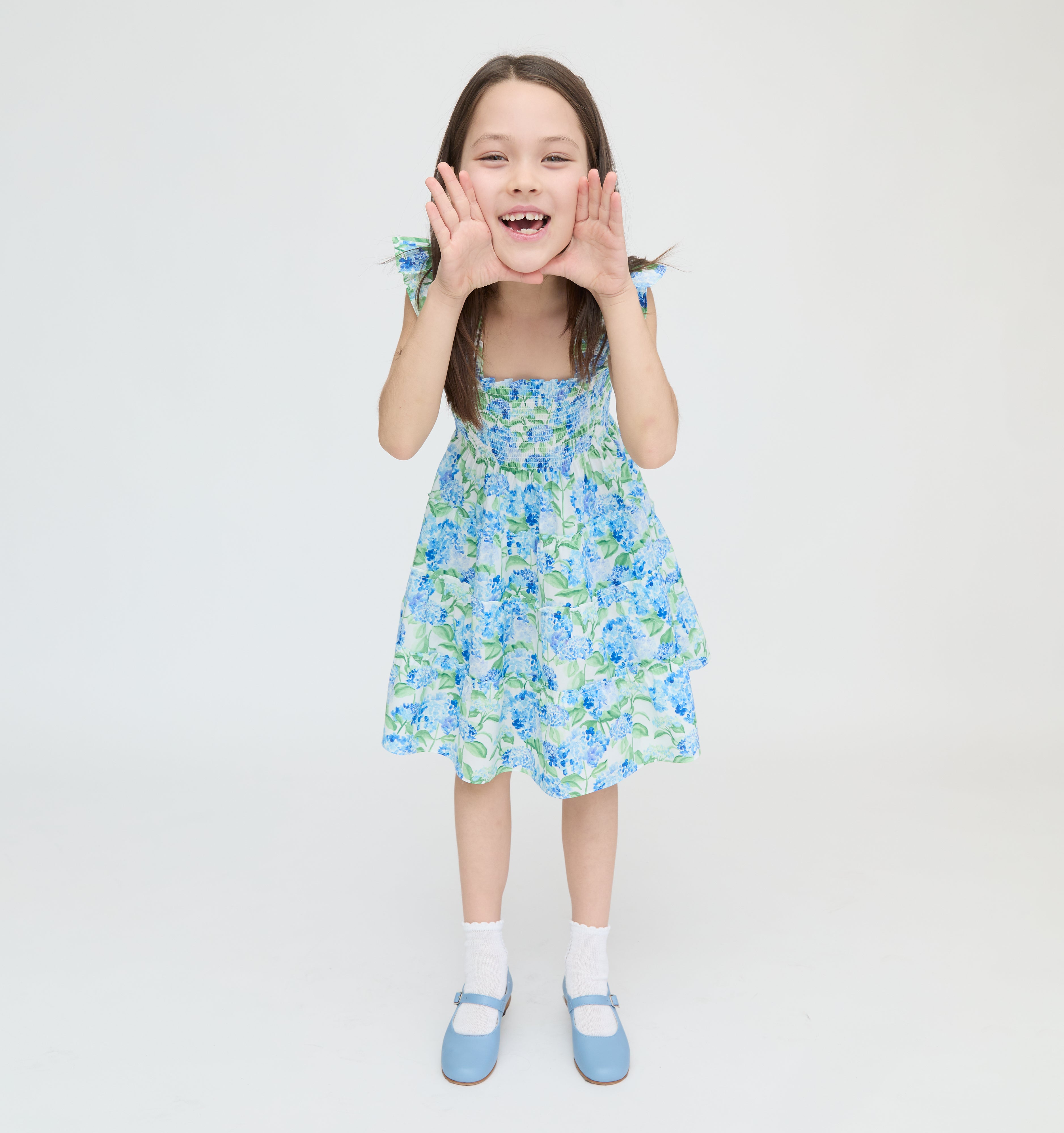 The Hill House x La Coqueta Tiny Ellie Nap Dress - Blue Watercolor Hydrangea