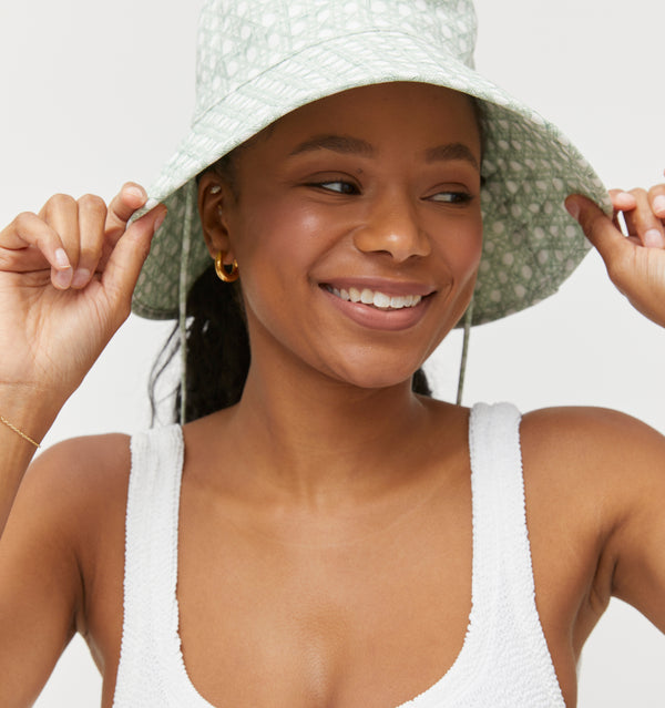 The Sun Hat - Green Basketweave Cotton Canvas
