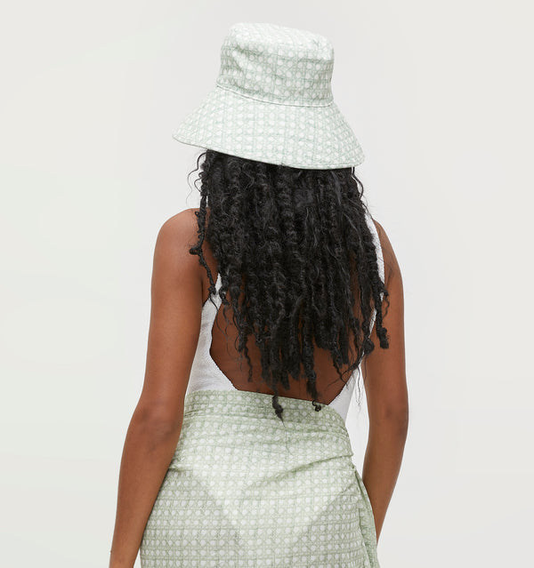 The Sun Hat - Green Basketweave Cotton Canvas