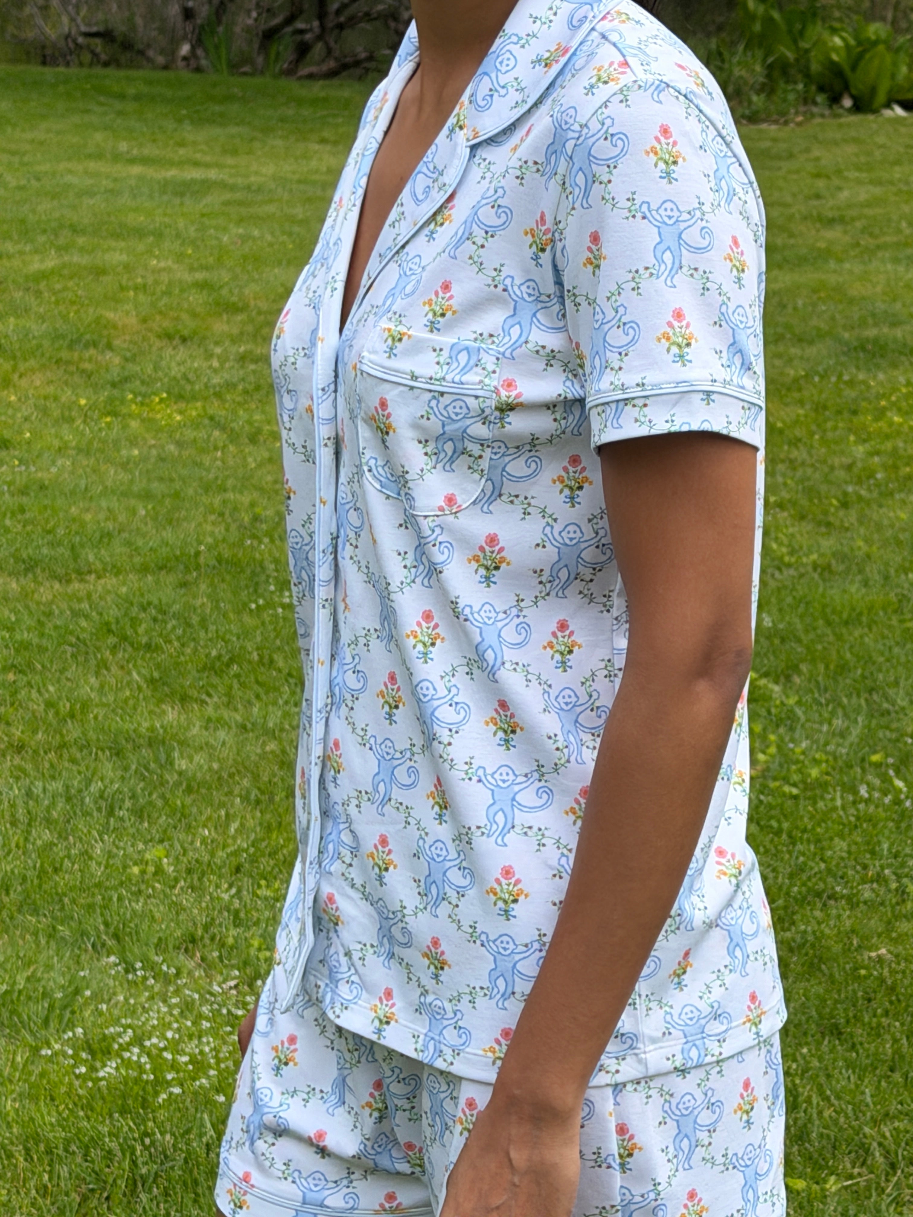 House on the hill / Pajamas（Flower） 90 Roller Rabbit x Hill House Polo Pajamas - Blue Floral Monkey