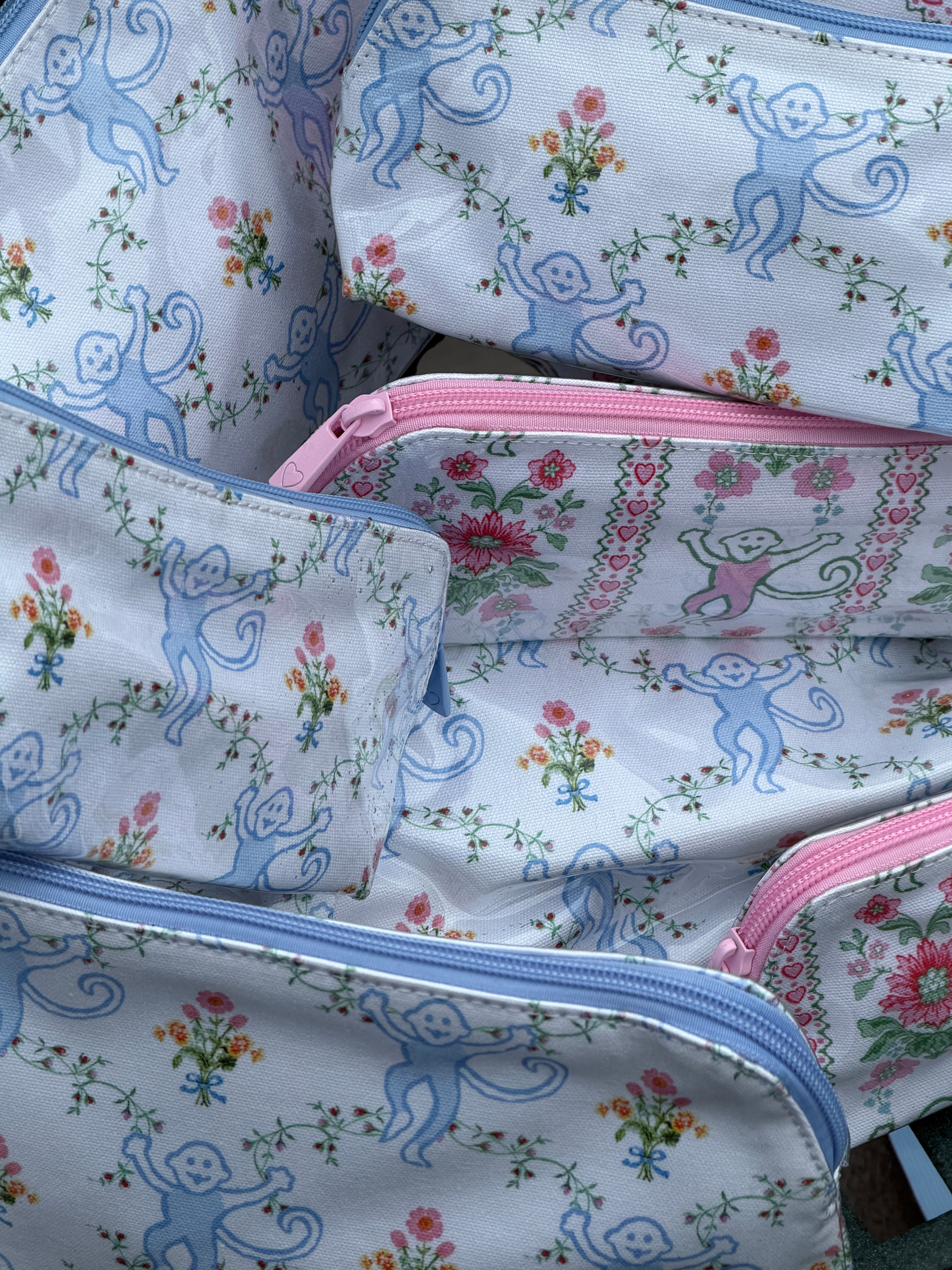 Roller Rabbit x Hill House Small Makeup Bag - Blue Floral Monkey