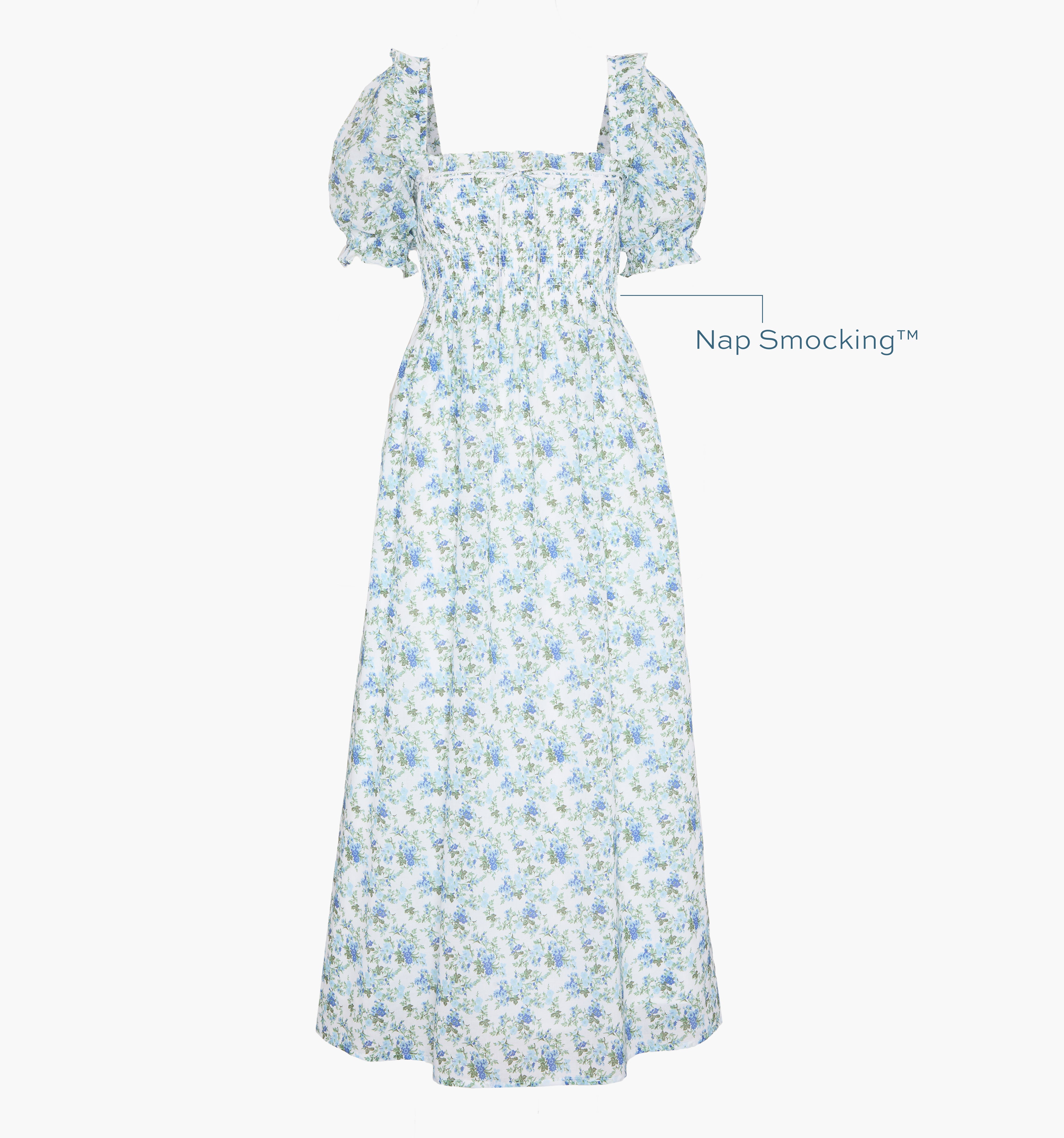 Image of a Nap Dress with text highlighting it's Nap Smocking™ color: English Daisy