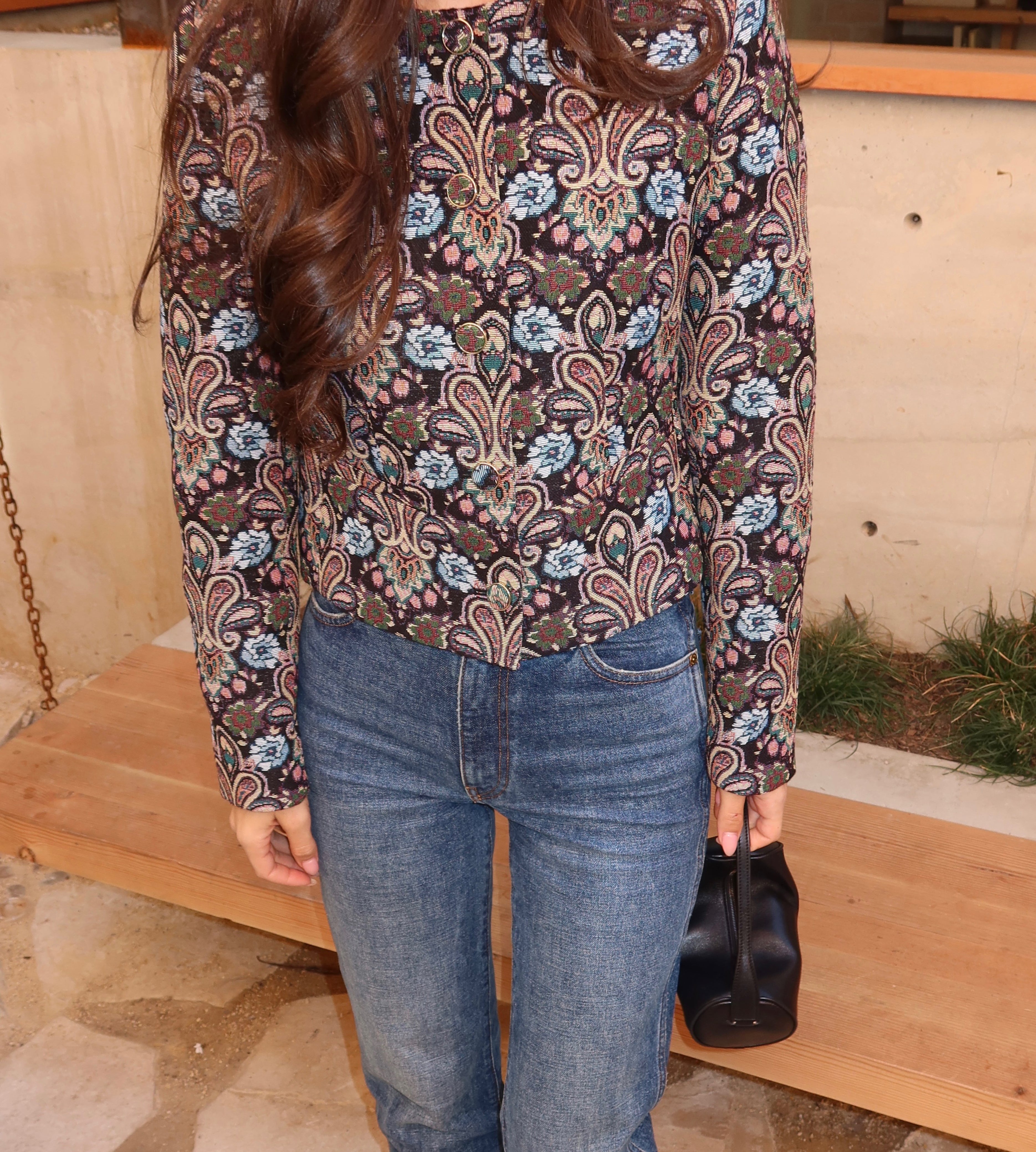 The Virginia Jacket - Black Tapestry Fleur Brocade