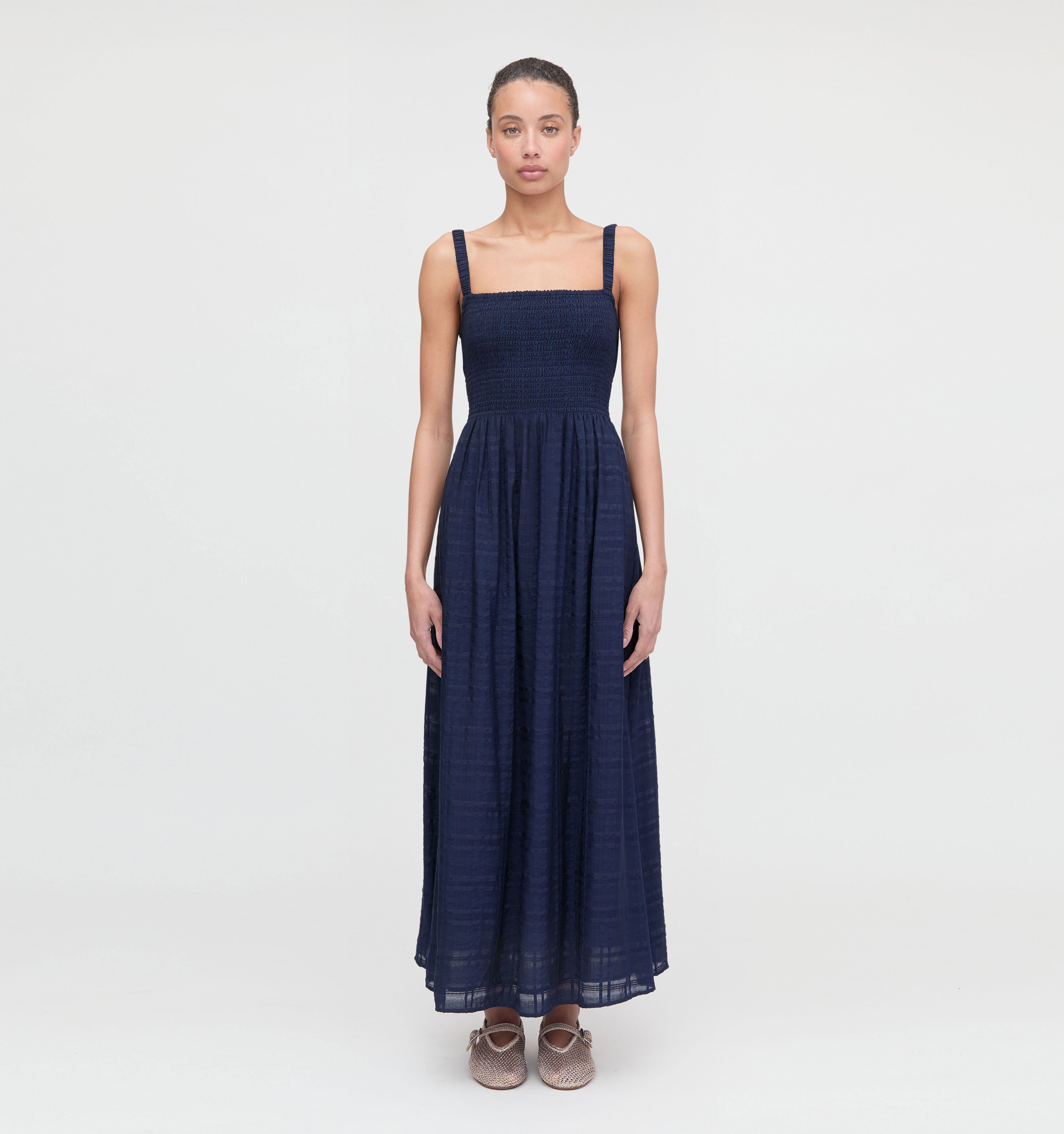 The Anita Nap Dress - Navy Sheer Plaid – Hill House Home