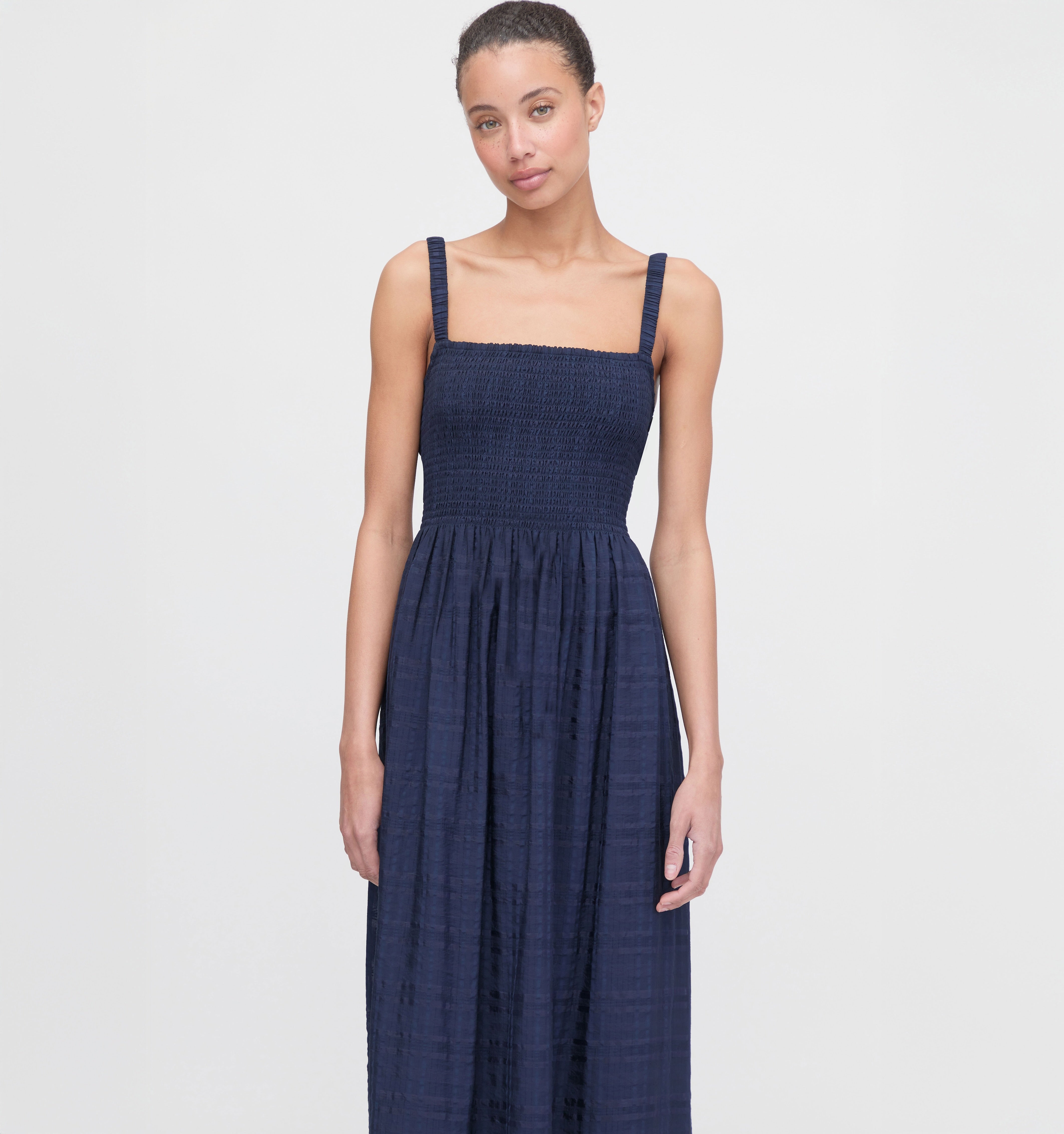 The Anita Nap Dress - Navy Sheer Plaid – Hill House Home