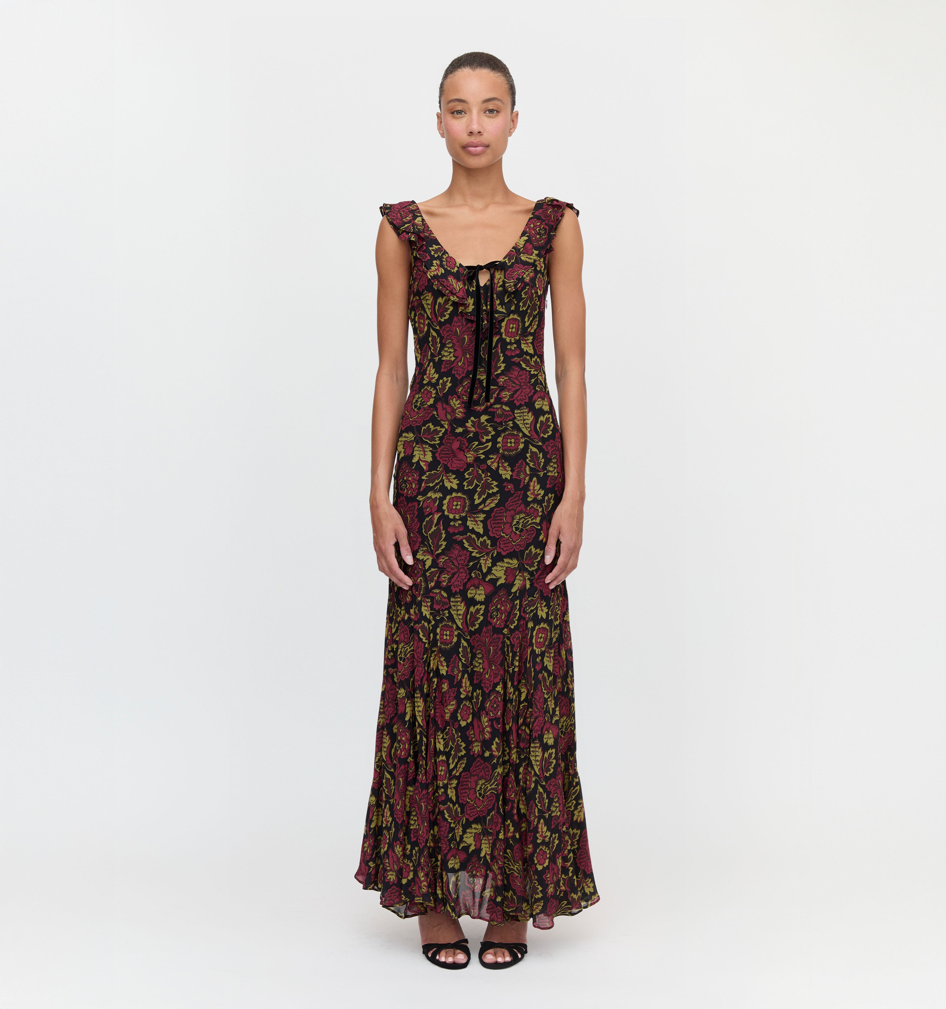 The Augustina Dress in Black Palampore Floral color: Black Palampore Floral