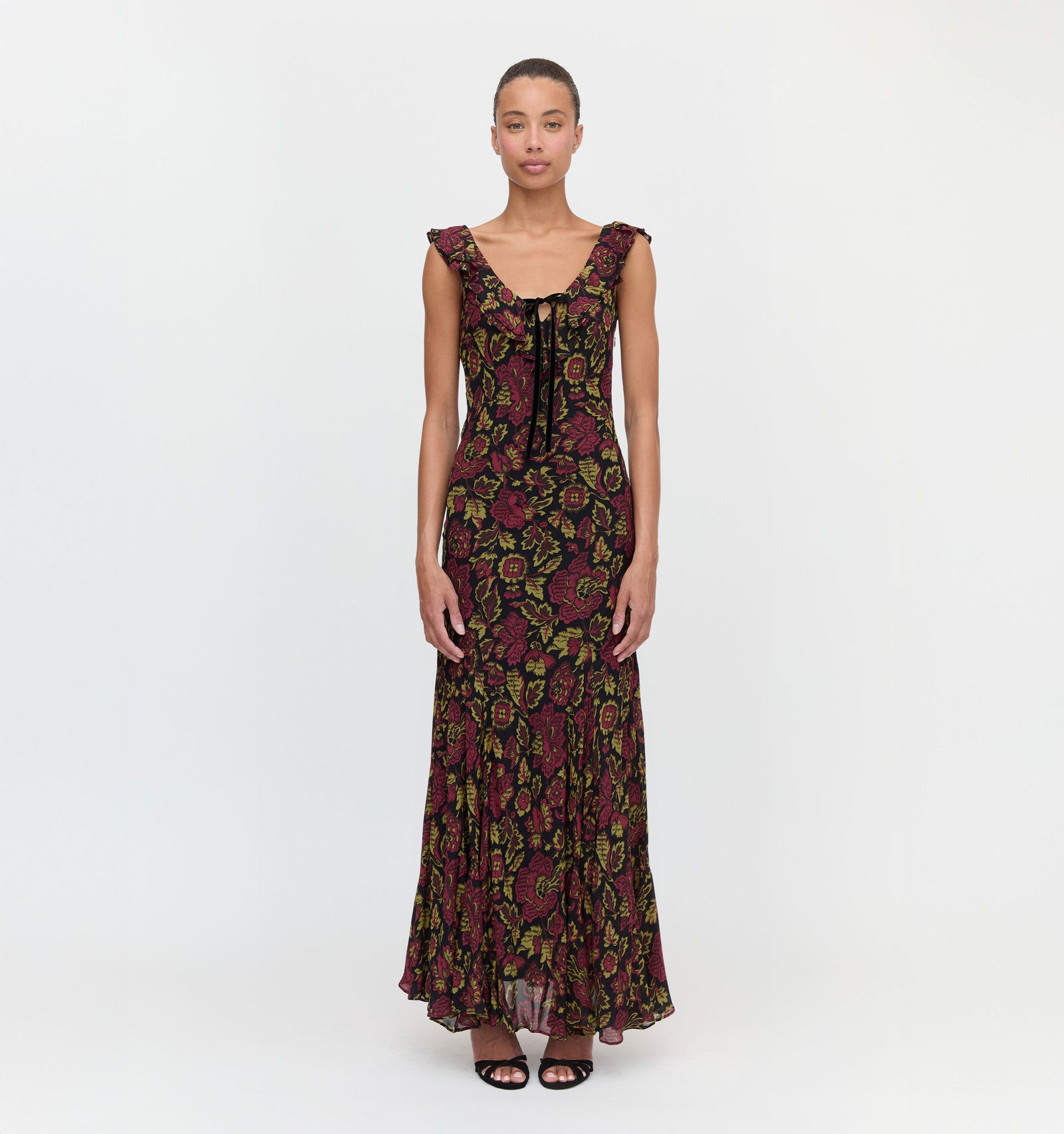 The Augustina Dress in Black Palampore Floral color: Black Palampore Floral
